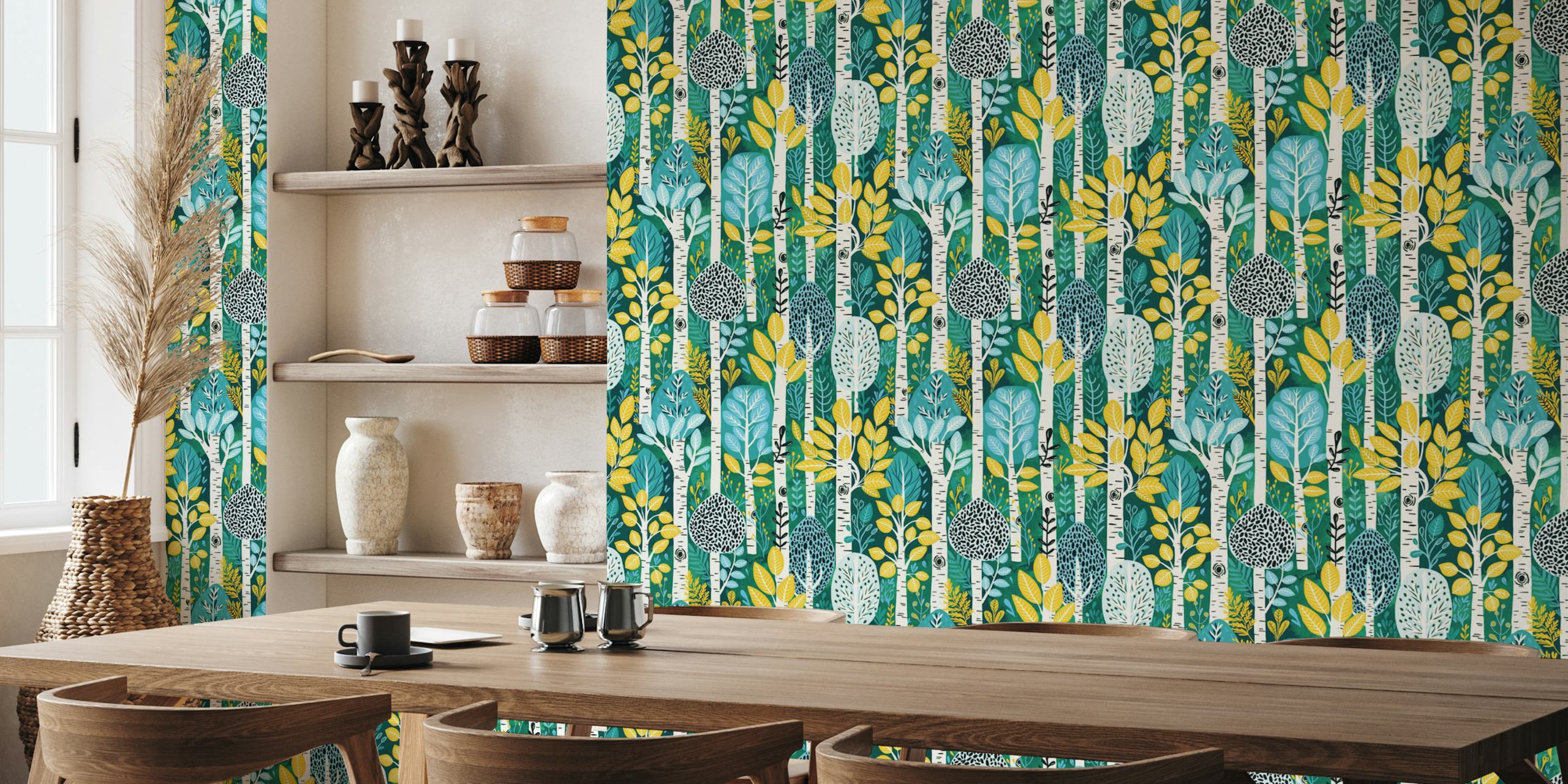 Green foliage with trees and leaves wallpaper