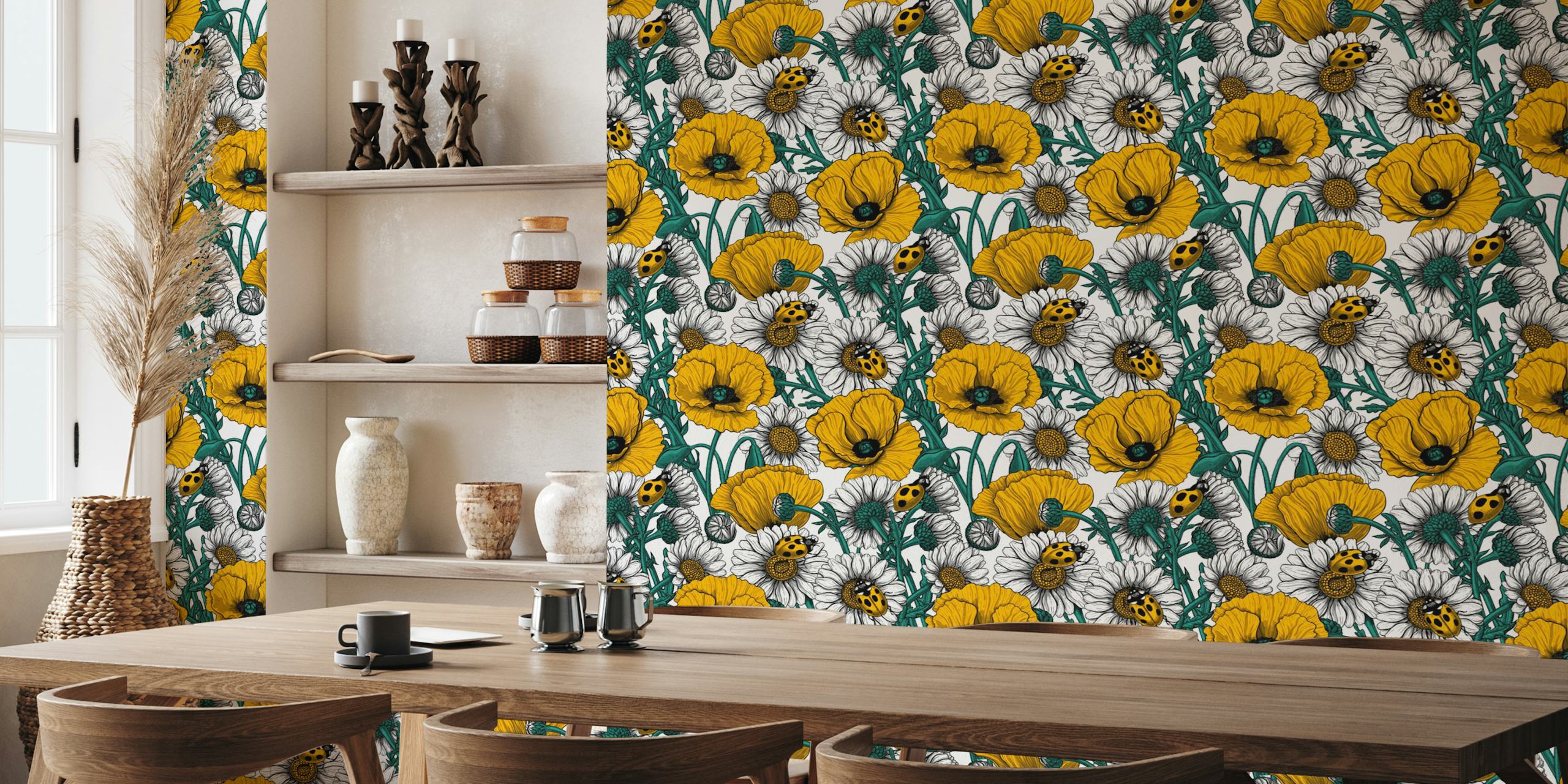 Vibrant meadow wallpaper design in a room