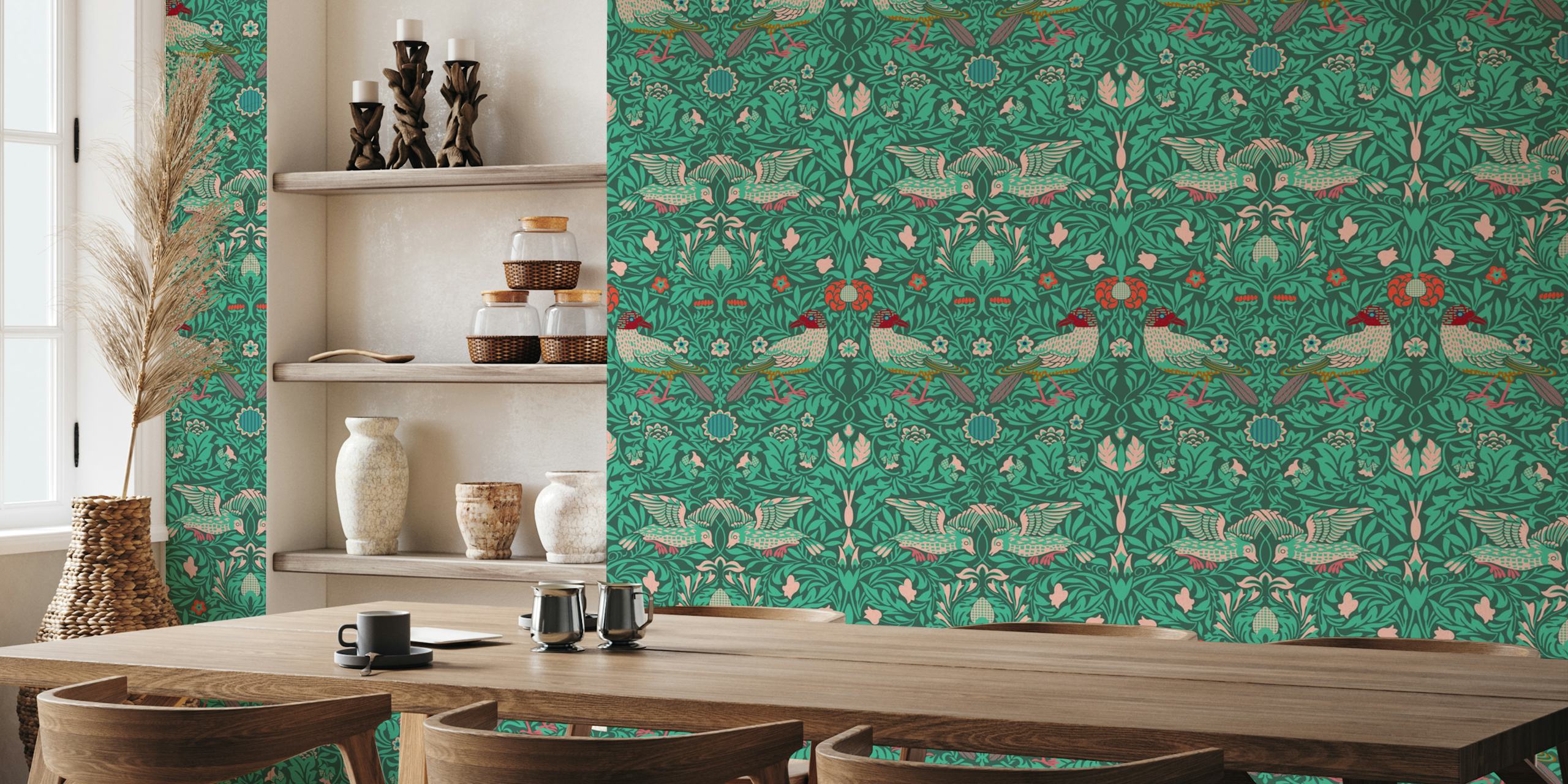Victorian Birds Pattern u zelenoj