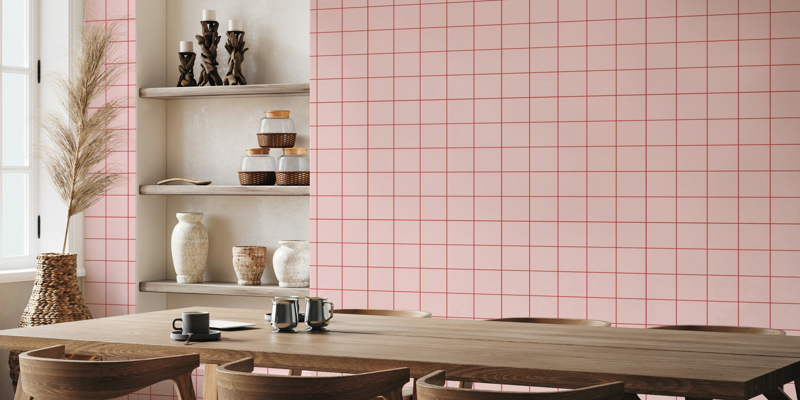 Grid Red Rose wallpaper design in a room