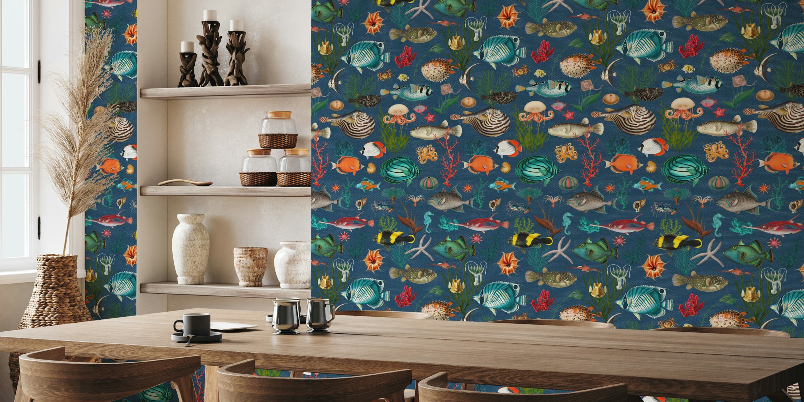 Oceania pattern wallpaper in a room
