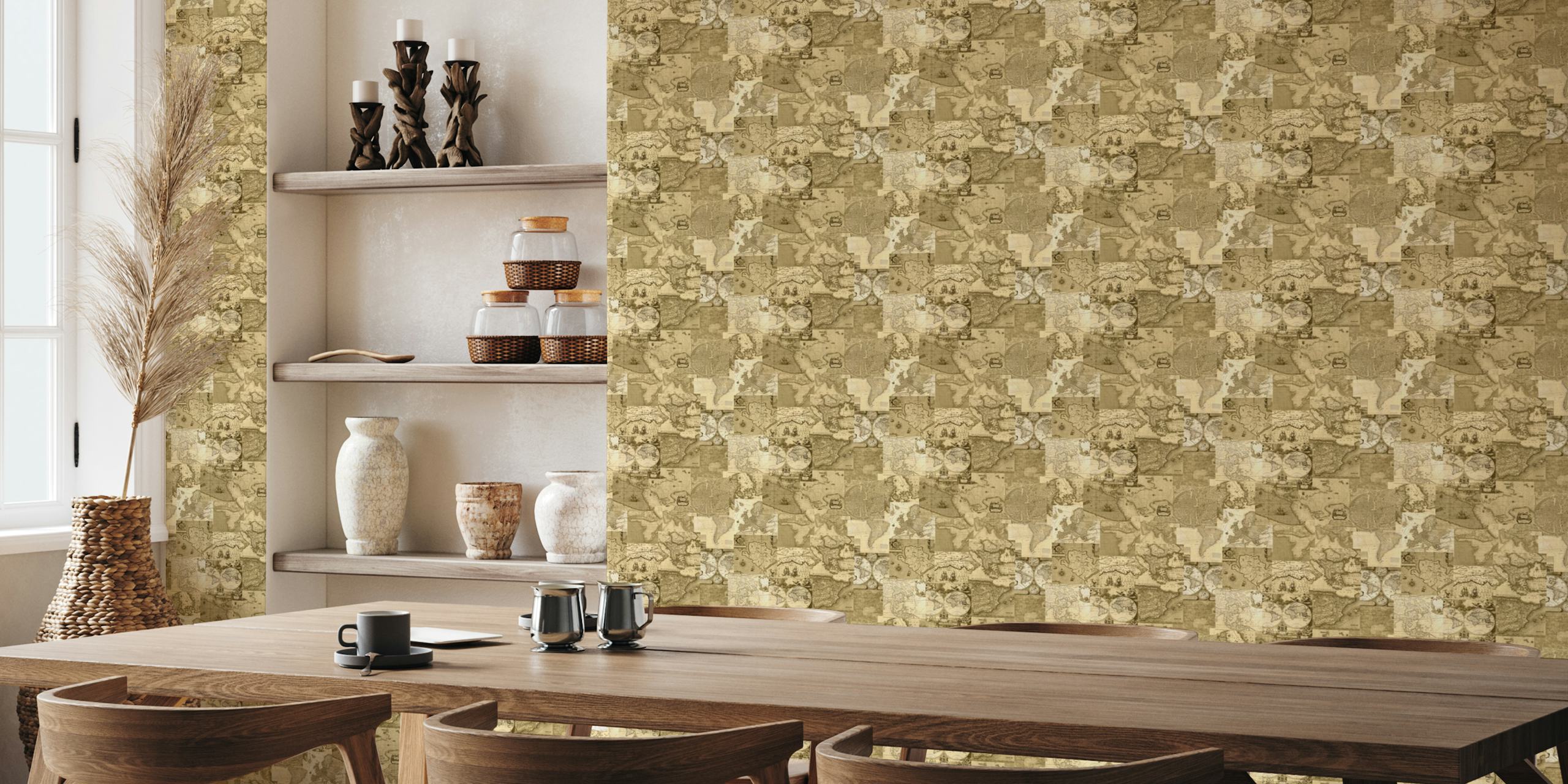Old maps wallpaper design in a room