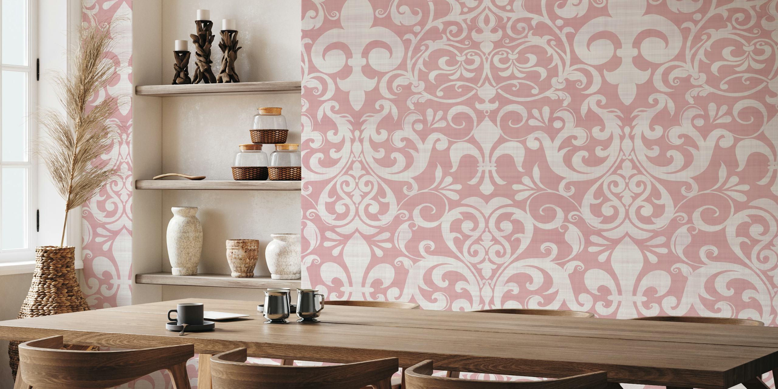 Papel pintado Pastel Fleur de Lis Damask en una habitación
