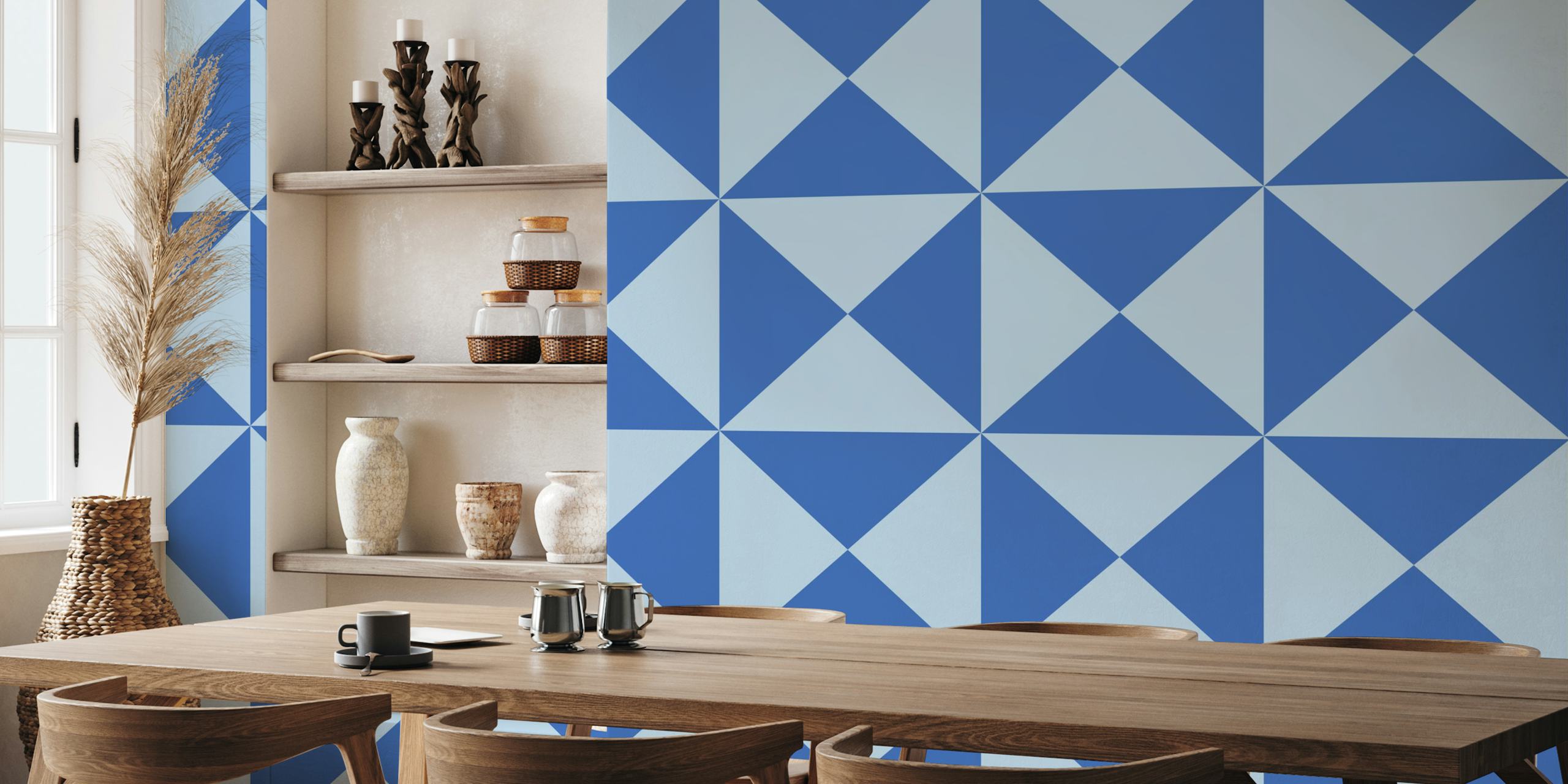 Geometric triangles in cobalt and air blue wallpaper