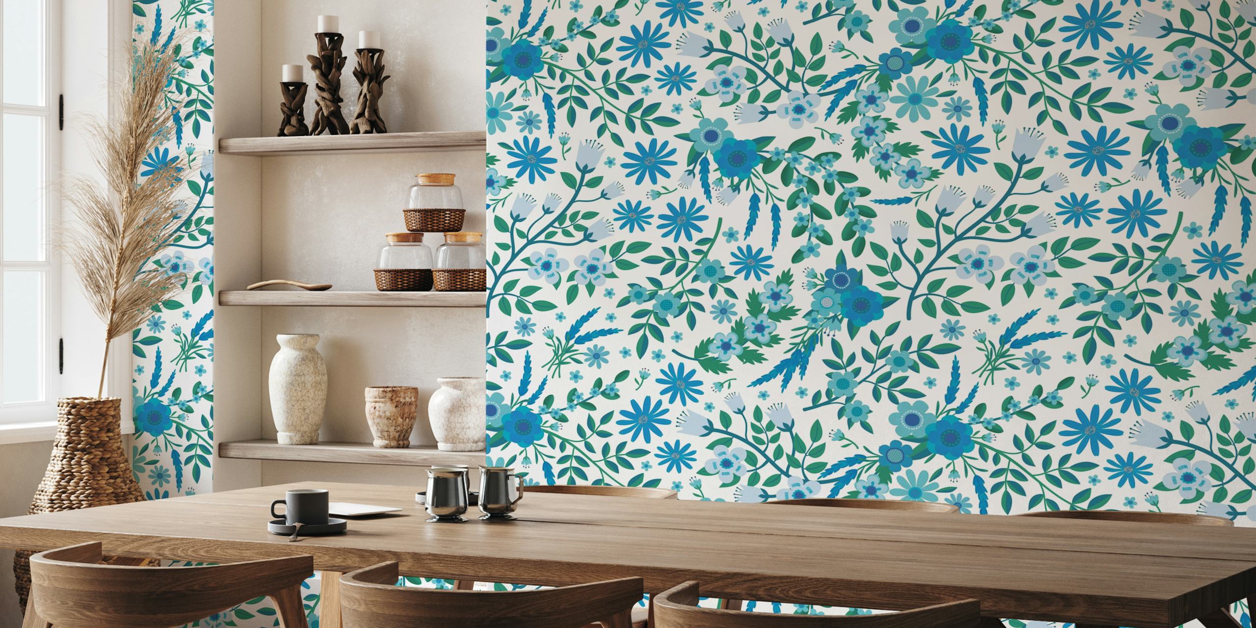 Summer lavender and daisies wallpaper in a room