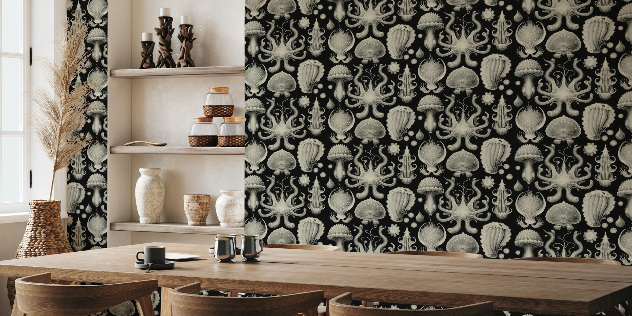 Strange Mollusks Toile de Jouy wallpaper in a room