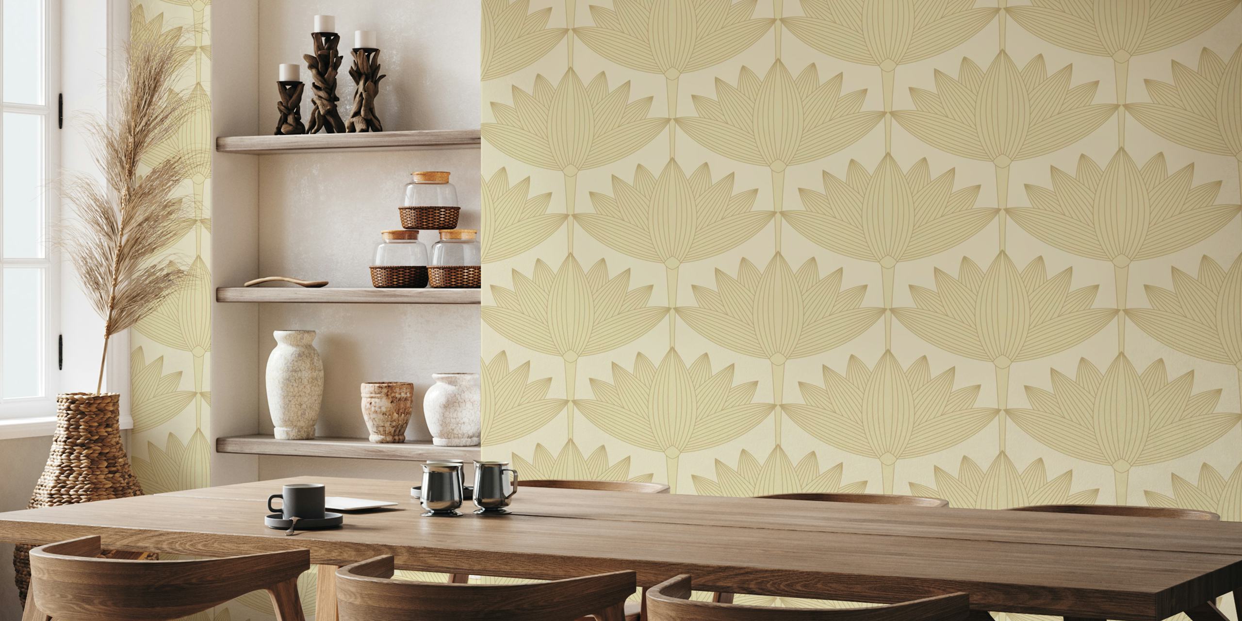 Lotus Art Deco wallpaper in beige and cream