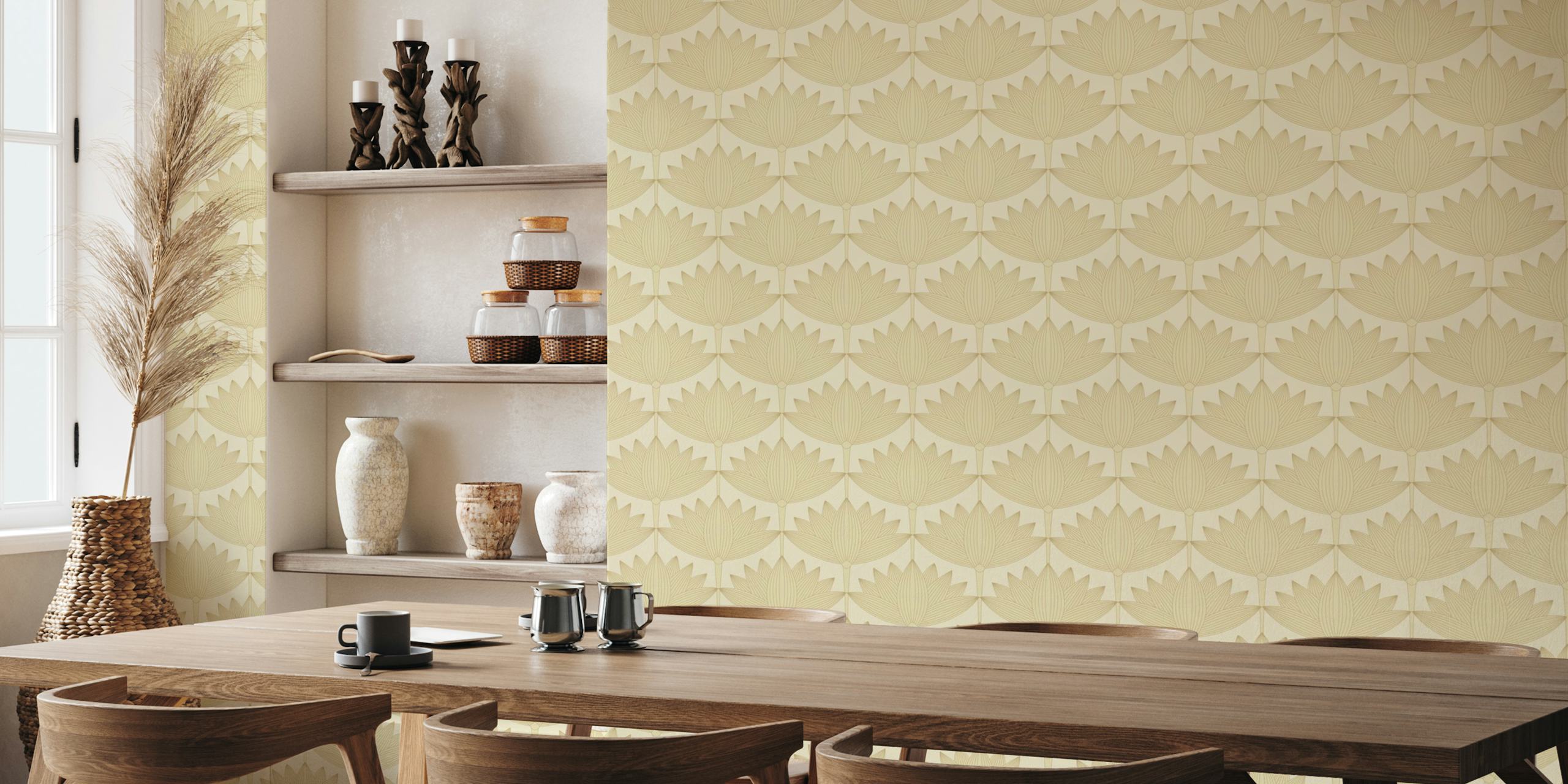 Lotus Art Deco tapet i beige og creme