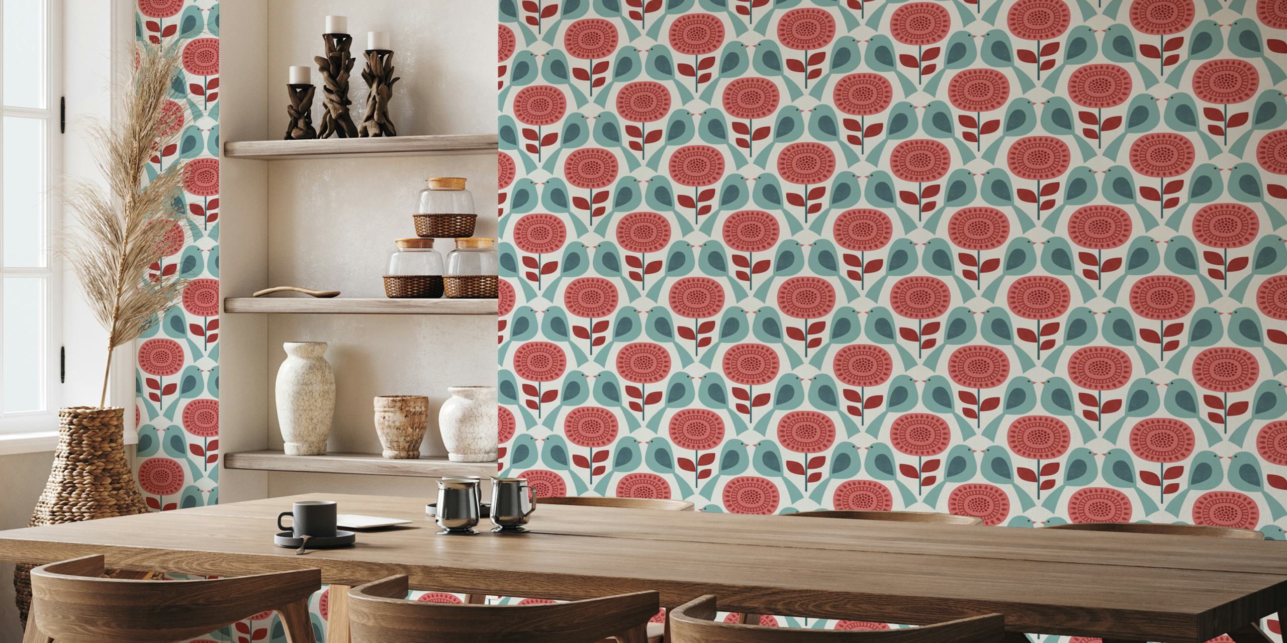 Design tapety Geometric flowers and birds