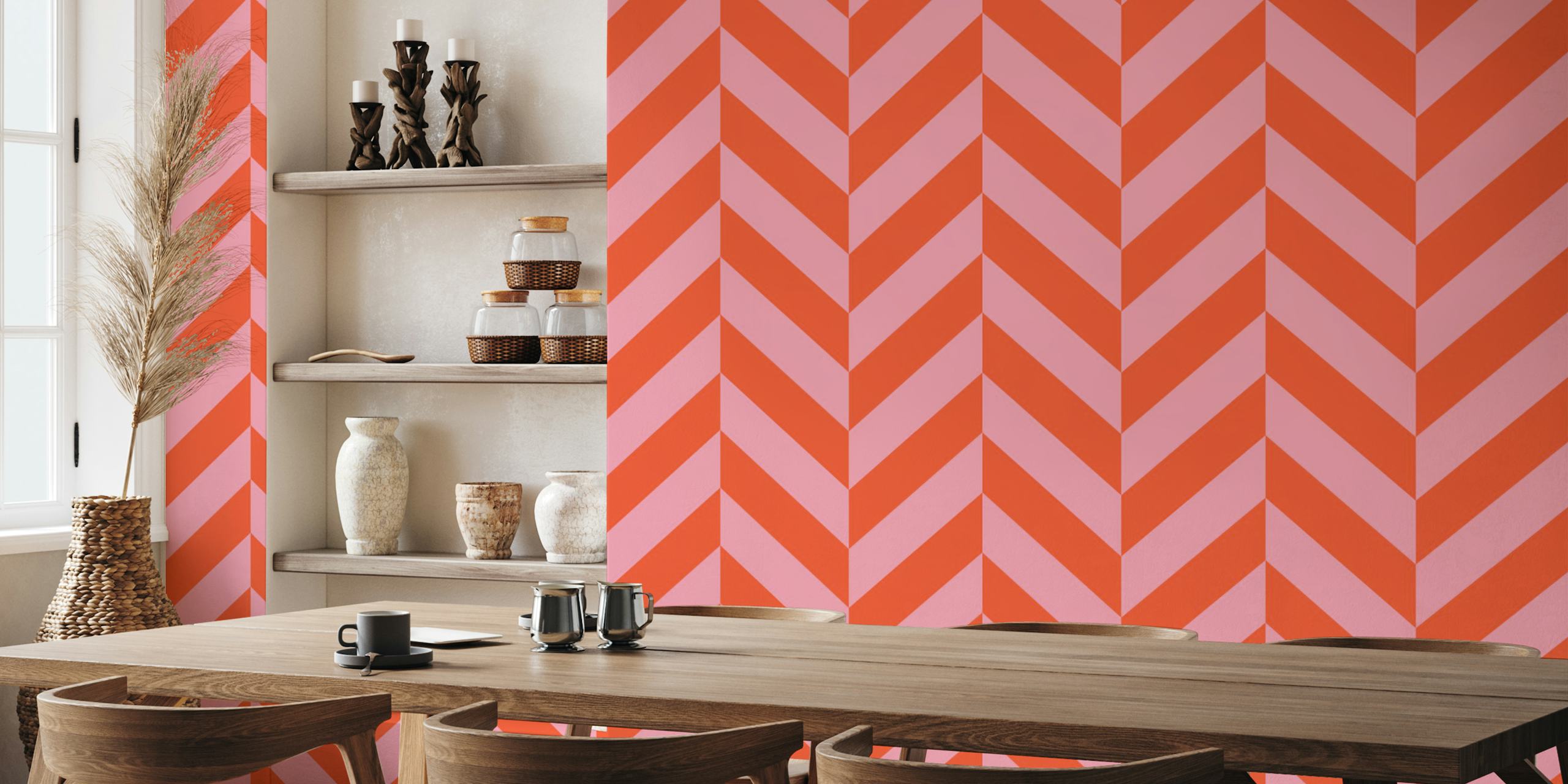 Bold chevron diagonal stripes in orange and pink colors wallpaper