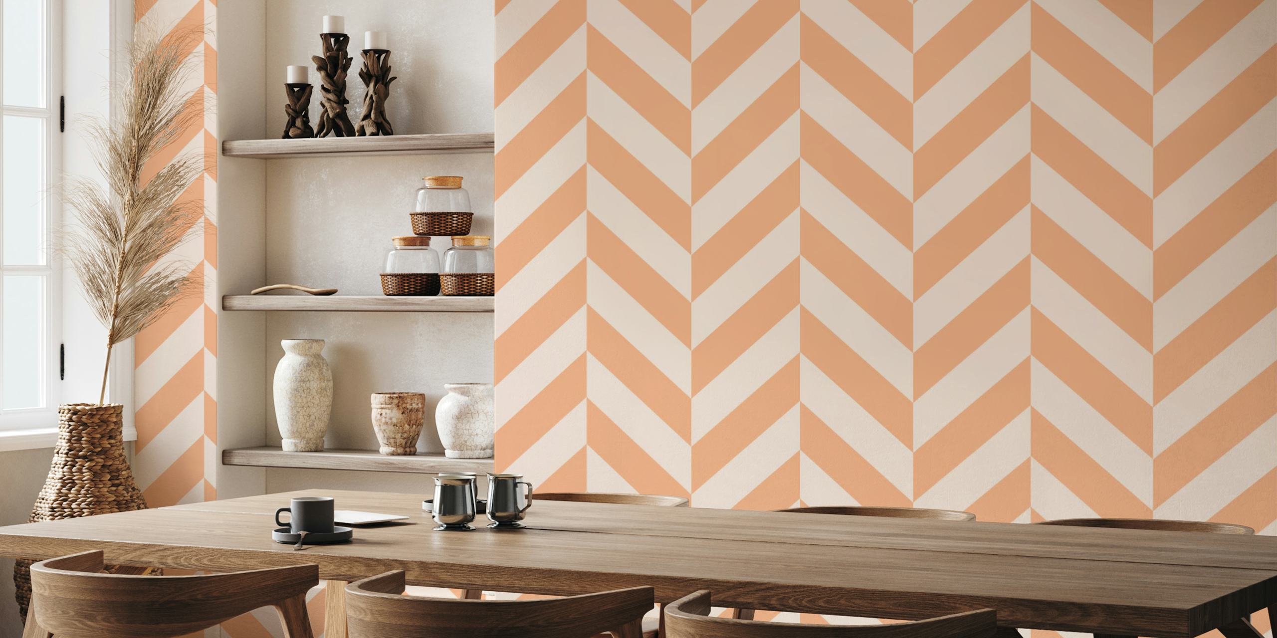 Ταπετσαρία Diagonal Stripes Peach Fuzz σε ένα δωμάτιο