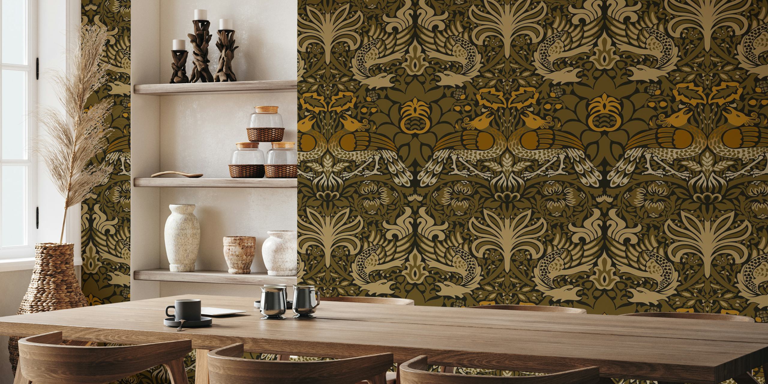 Victorian peacock and dragon pattern papel de parede