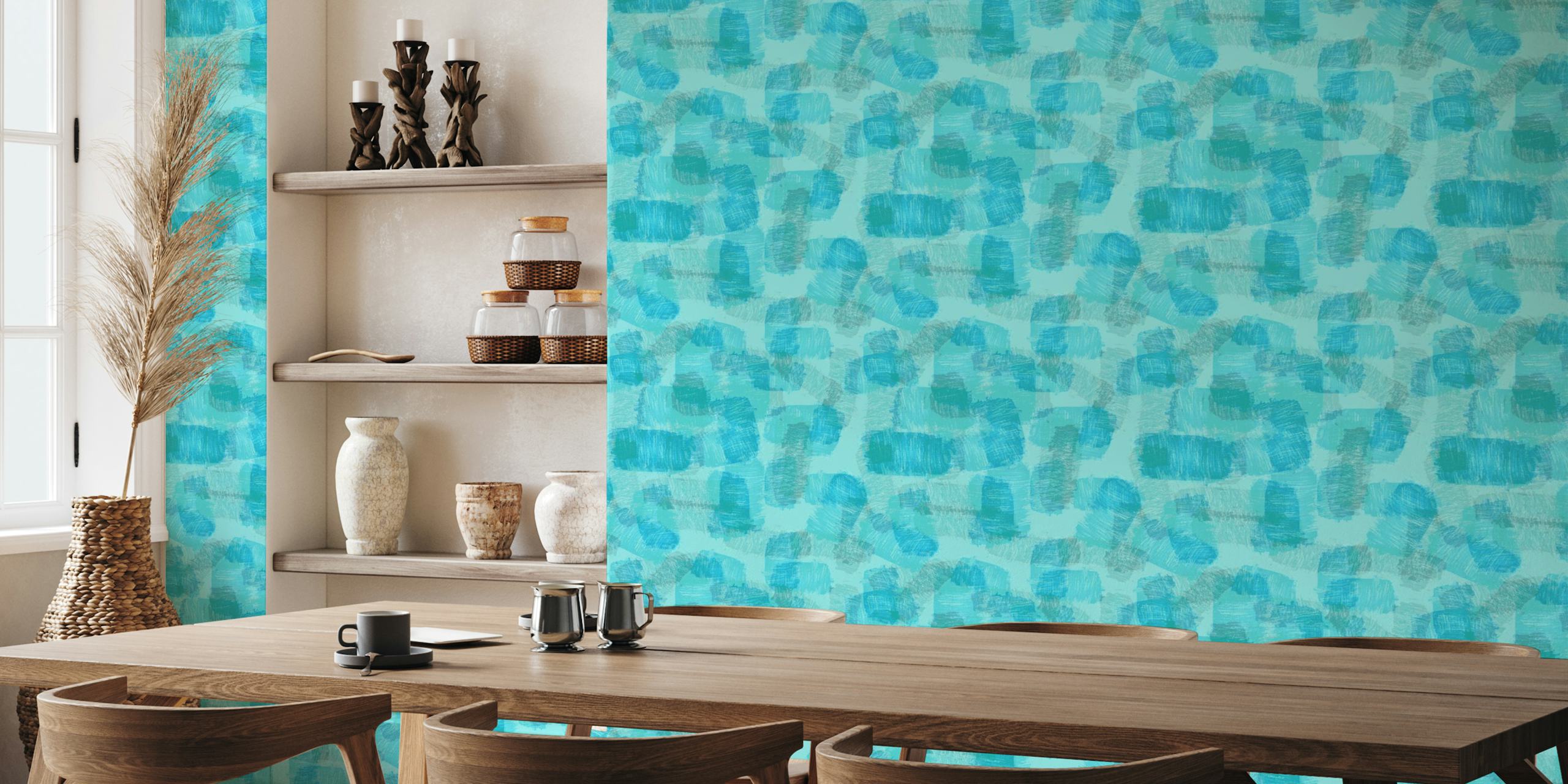 Abstract brushstroke wallpaper in shades of blue and teal