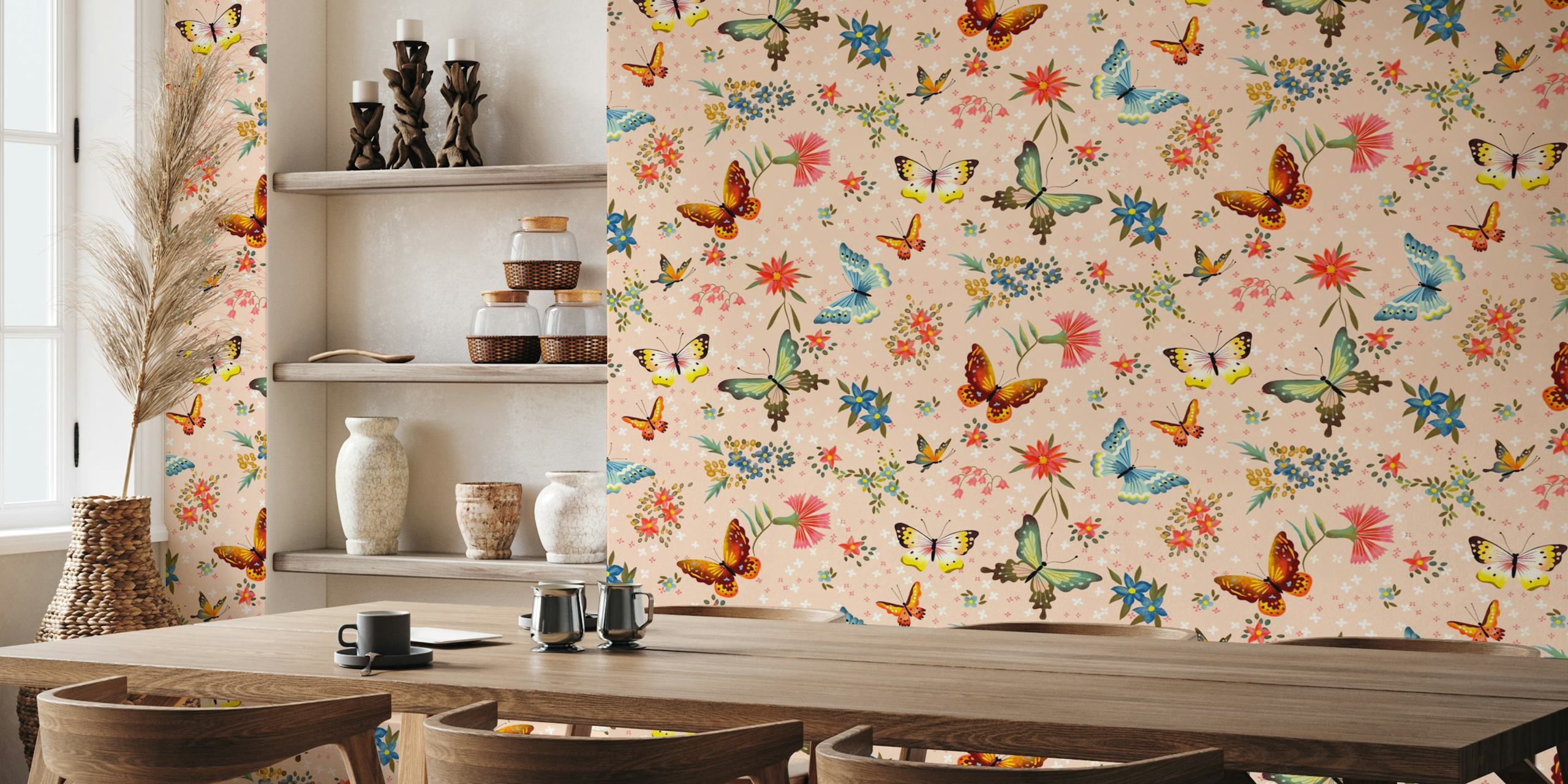 Ταπετσαρία Vintage flower and butterfly garden