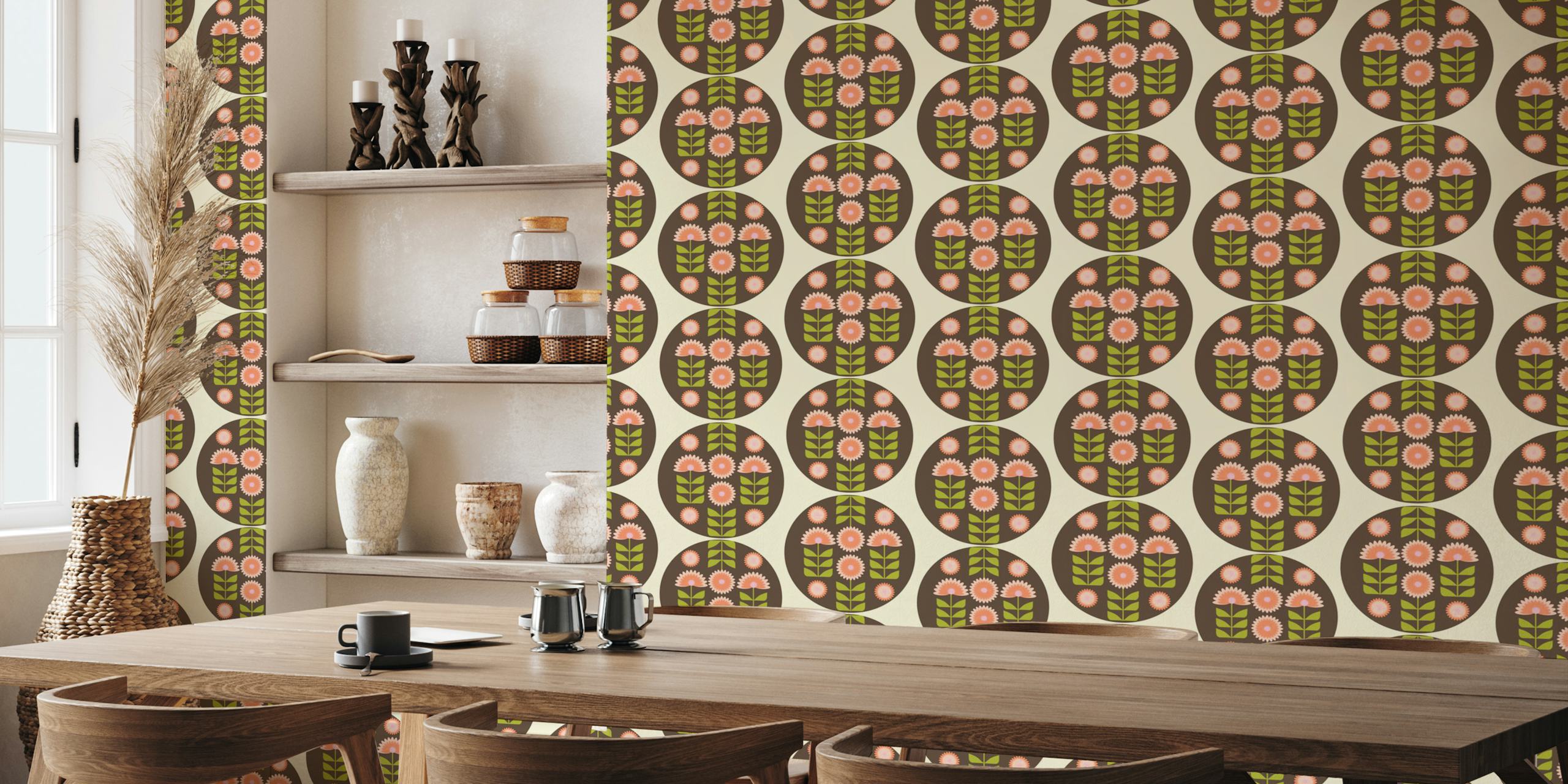 Ταπετσαρία Retro 70s funky florals σε ένα δωμάτιο