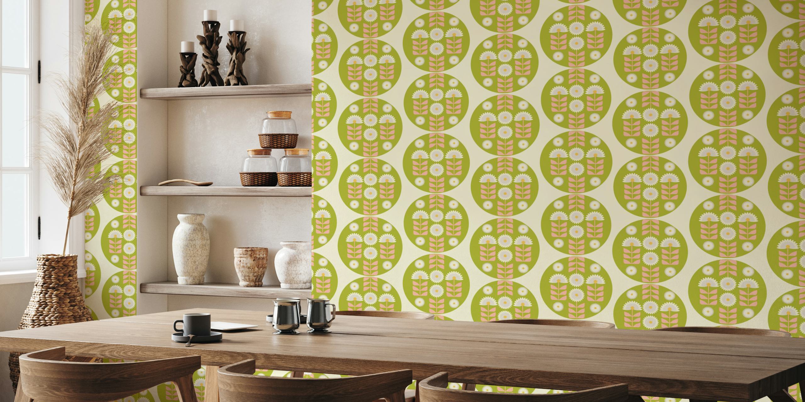 Retro 70s funky floral wallpaper in a room