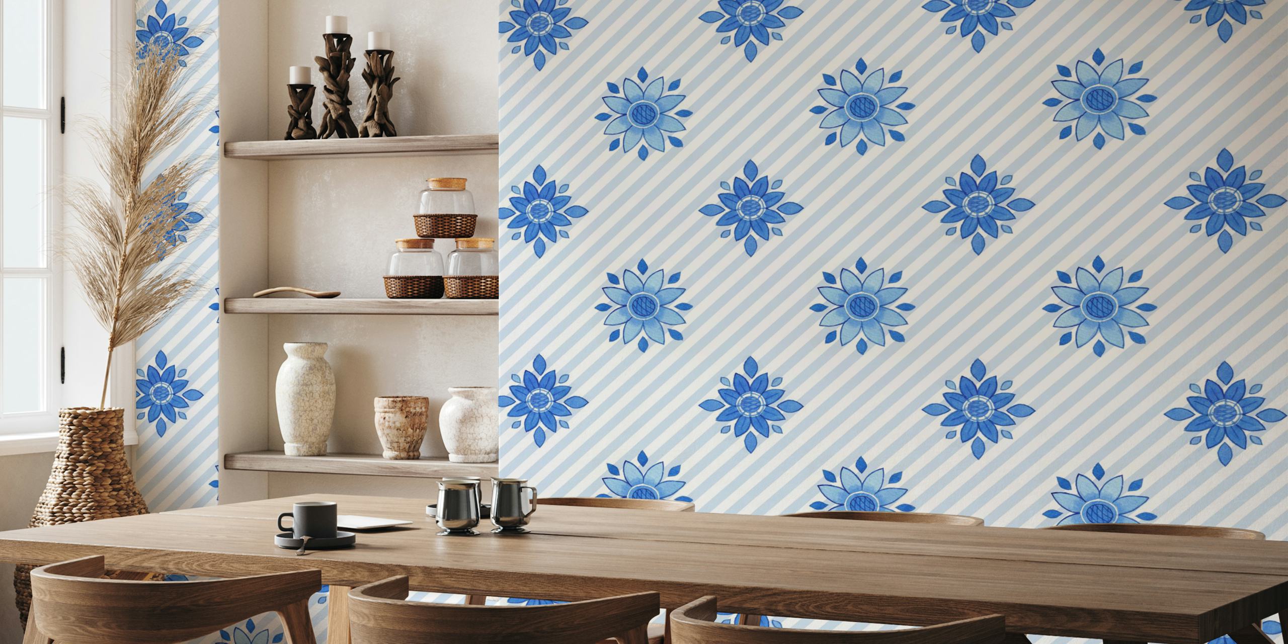 Zidna obloga s Diagonal stripes with blue florals