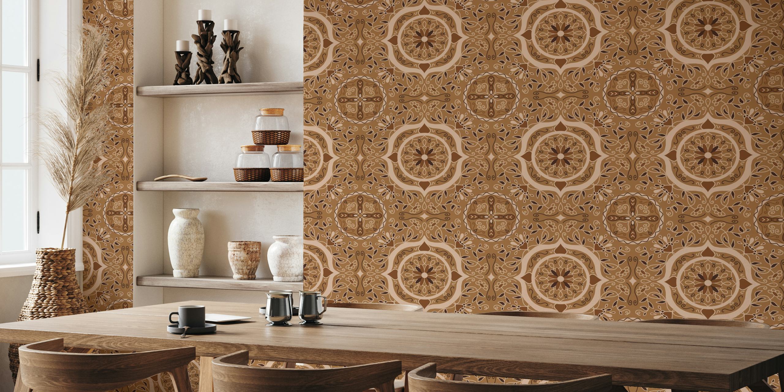 Papel de parede Earth Mandala em um ambiente de quarto