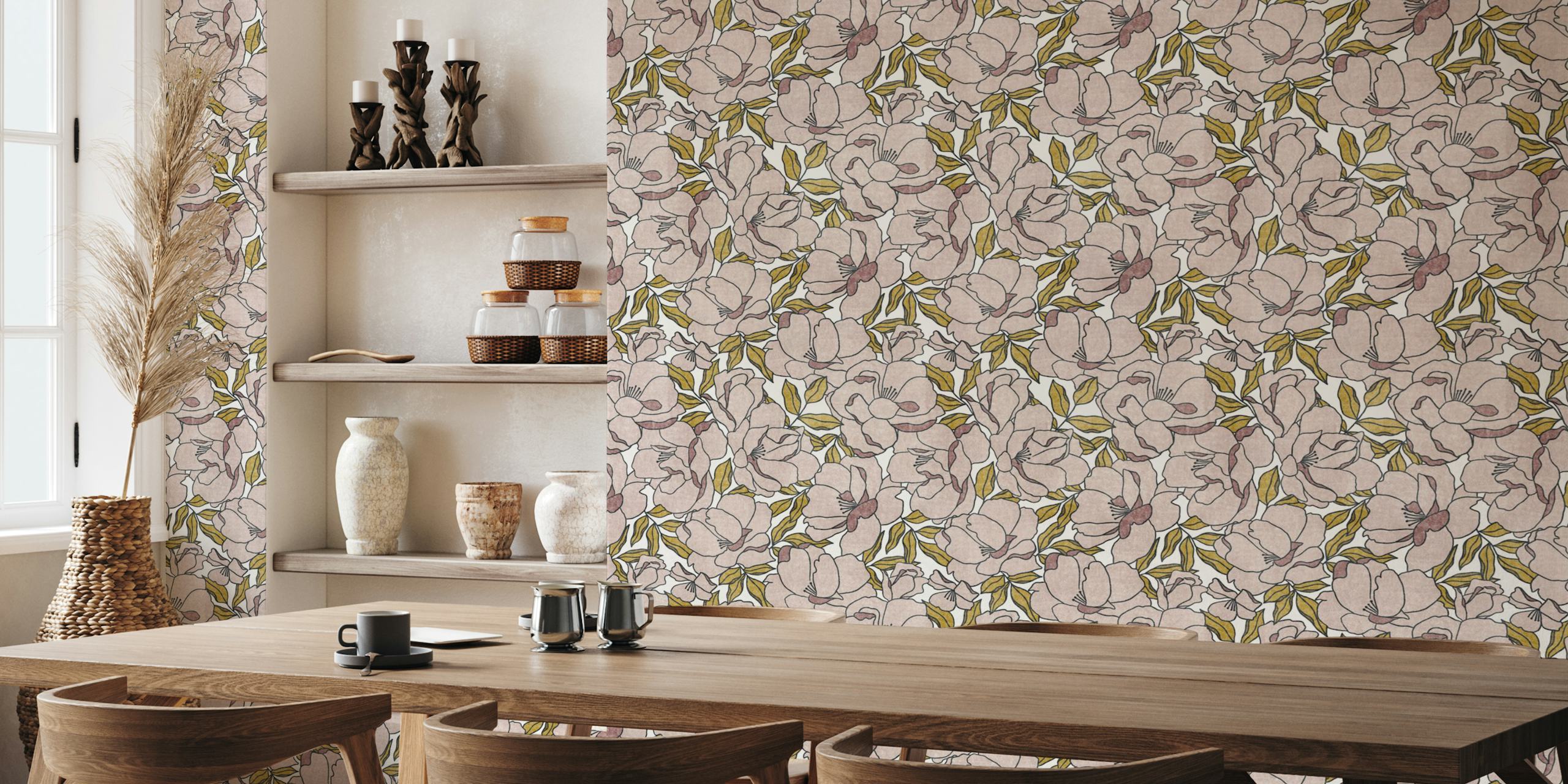 Floribunda mauve floral wallpaper in a room