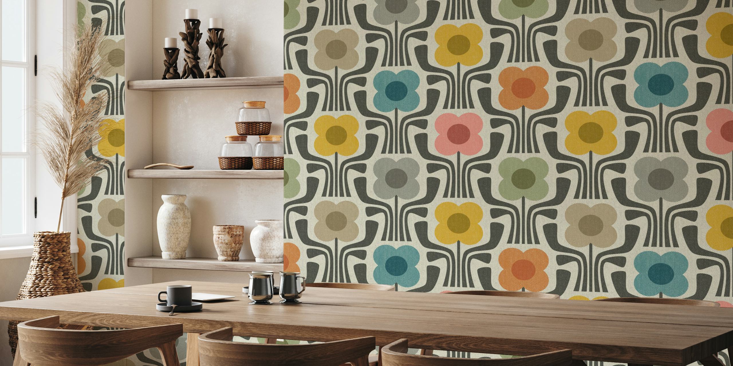 Retro multicolor floral geometric pattern wallpaper