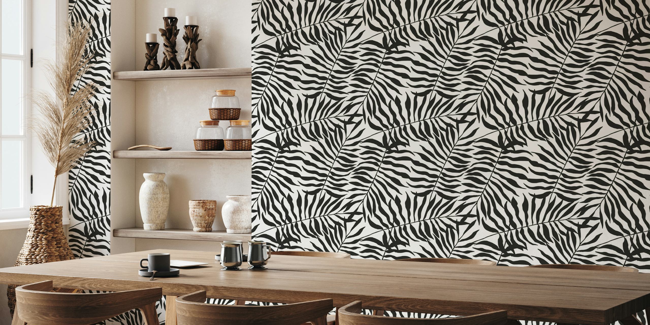Zebra leaves pattern in black and white wallpaper