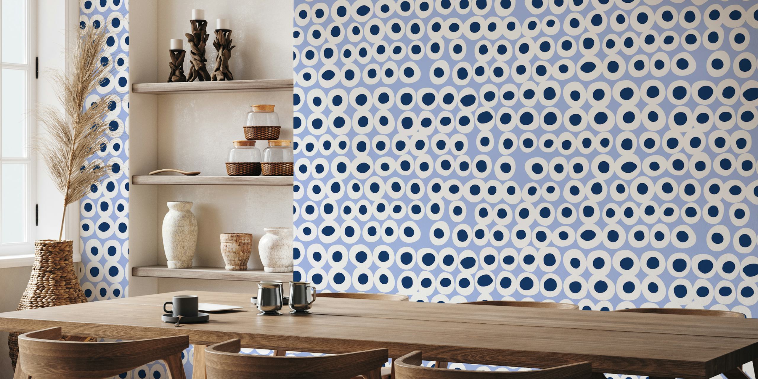 Bold dots blue wallpaper in a room