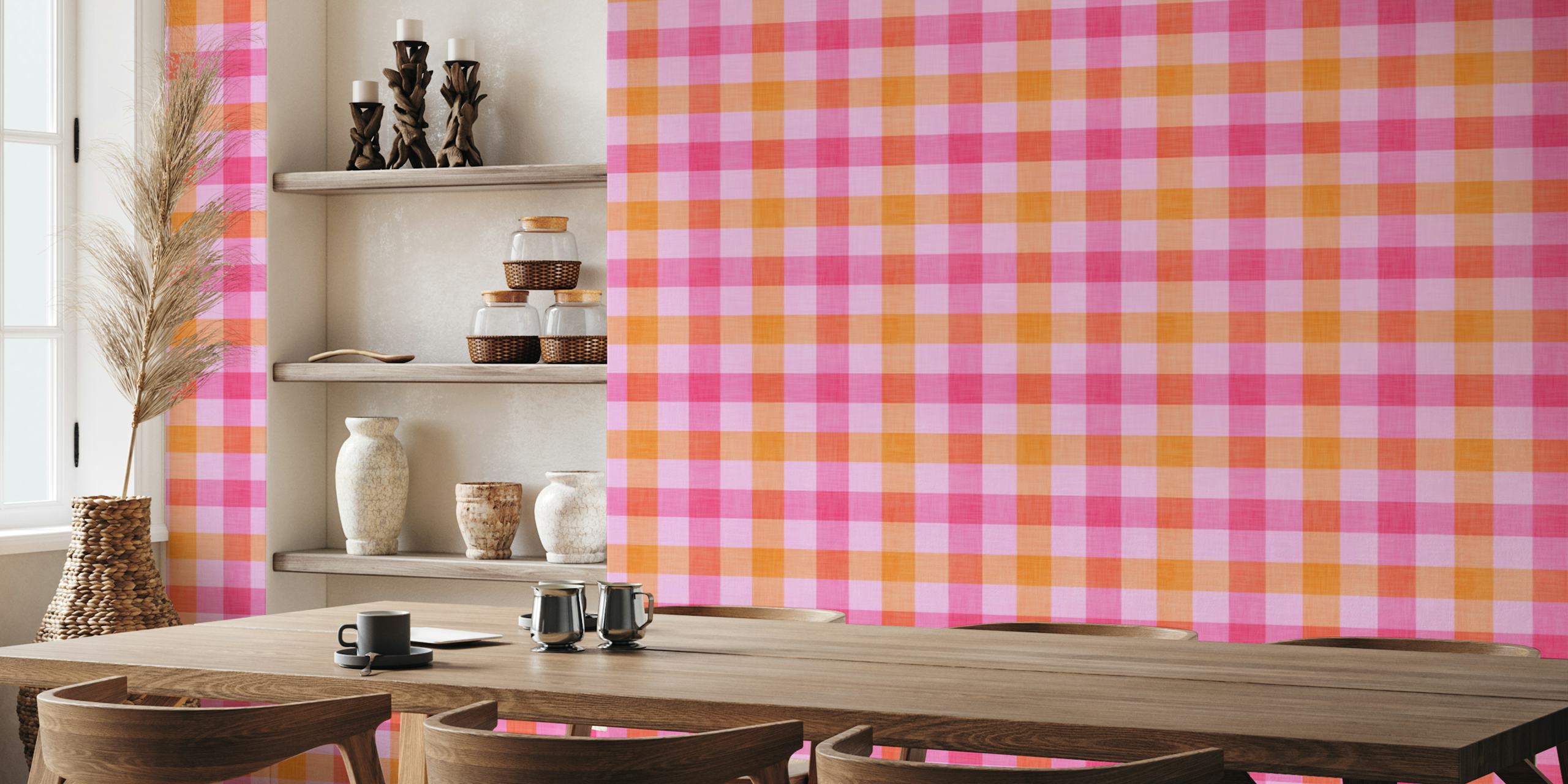 Pink checkerboard pattern wallpaper with vibrant colors