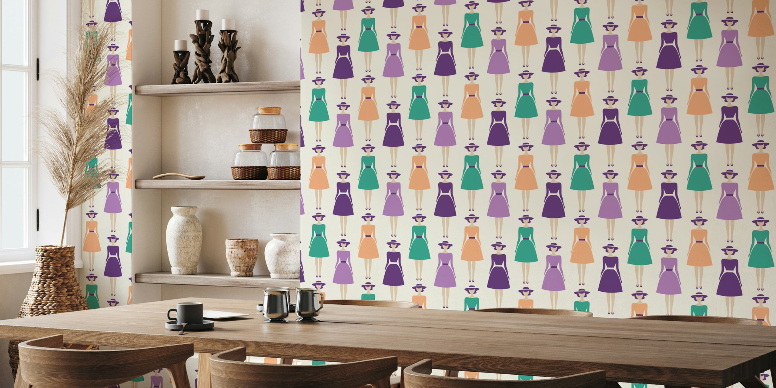 Chic retro fashion wallpaper featuring elegant ladies
