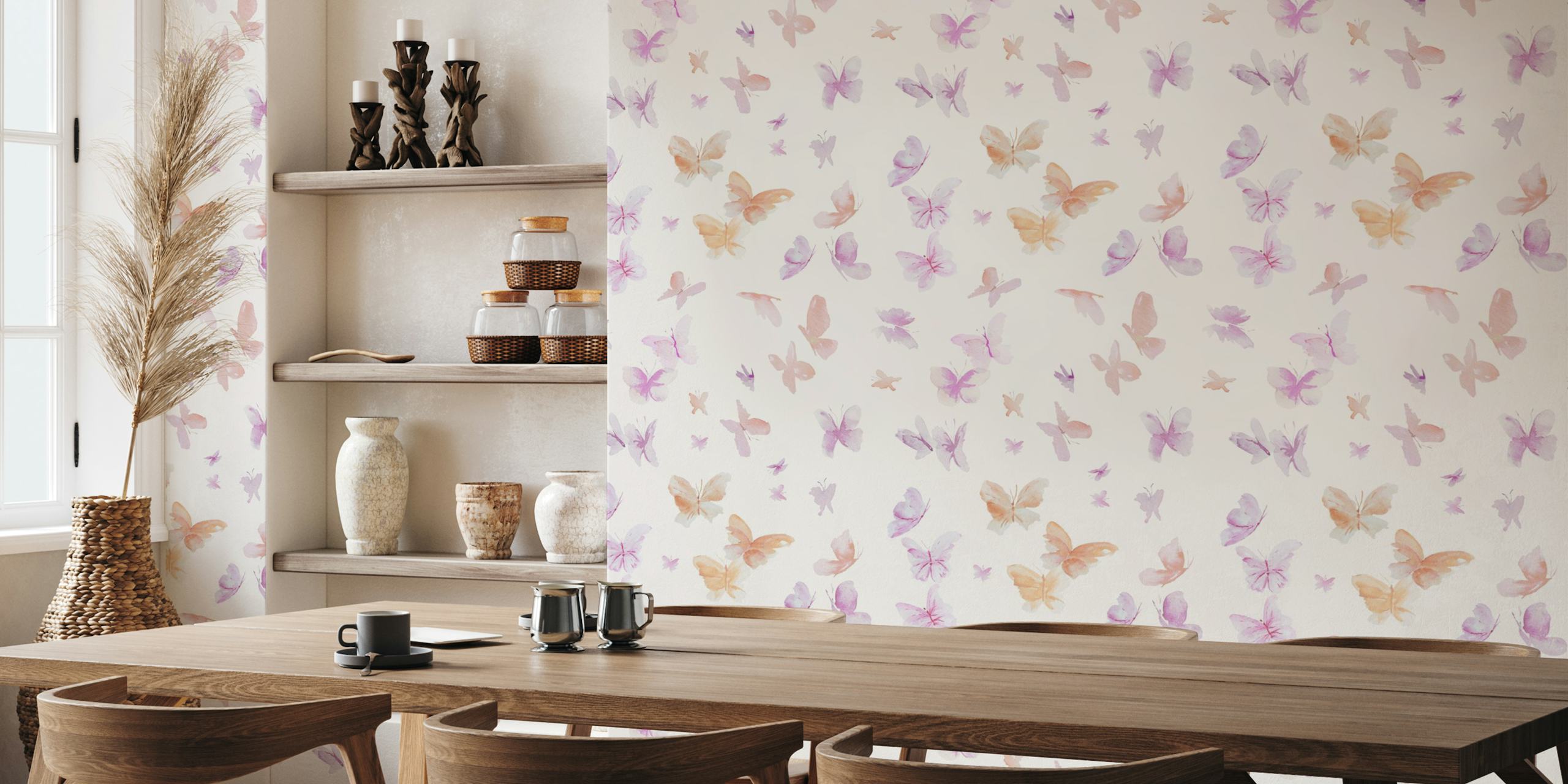Watercolor butterflies wallpaper in a room