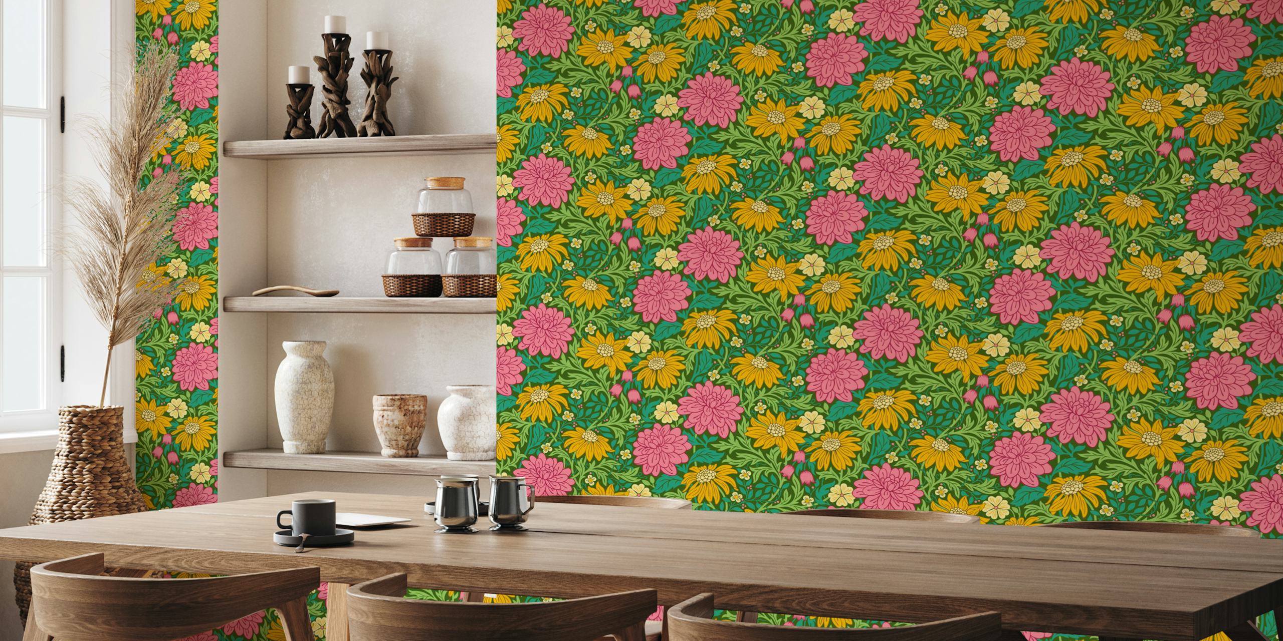Design de papier peint floral coloré dans une pièce
