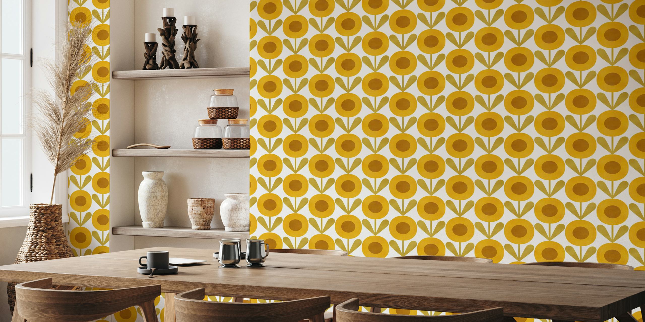 Yellow floral geometric shapes wallpaper
