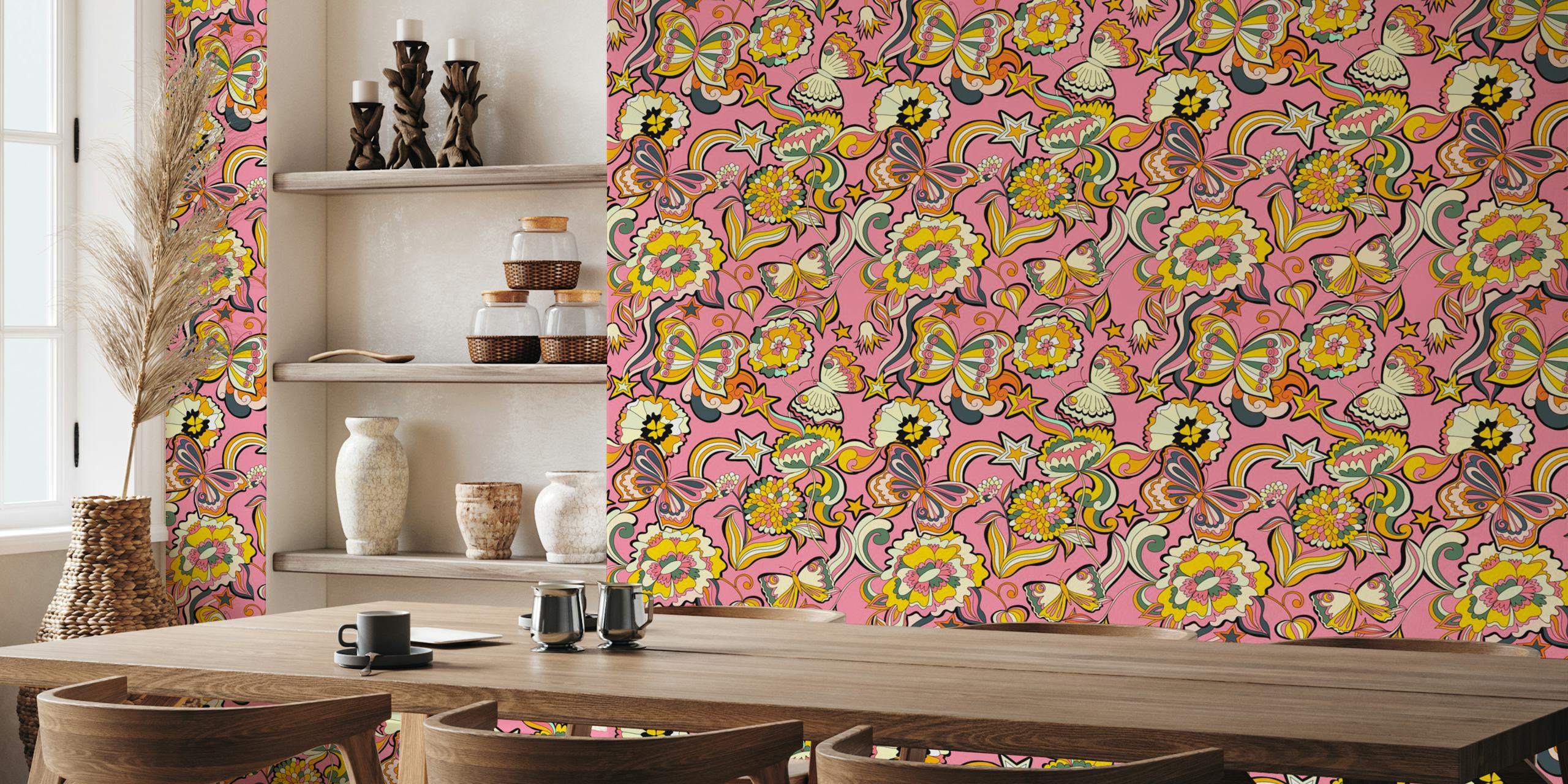 Kleurrijk design van wallpapers met butterflies en flowers