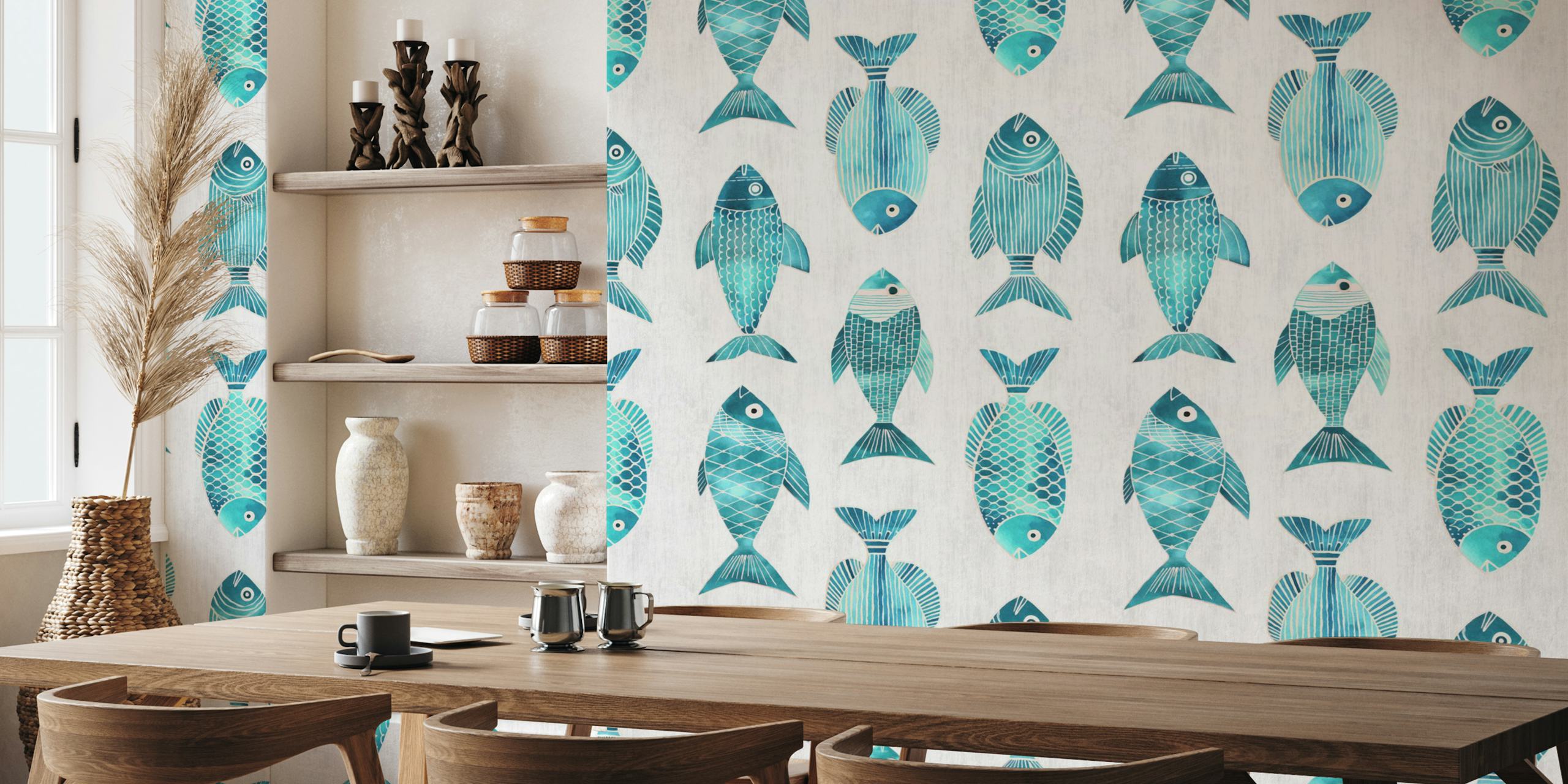 Nautical Fish Charm Turquoise wallpaper design