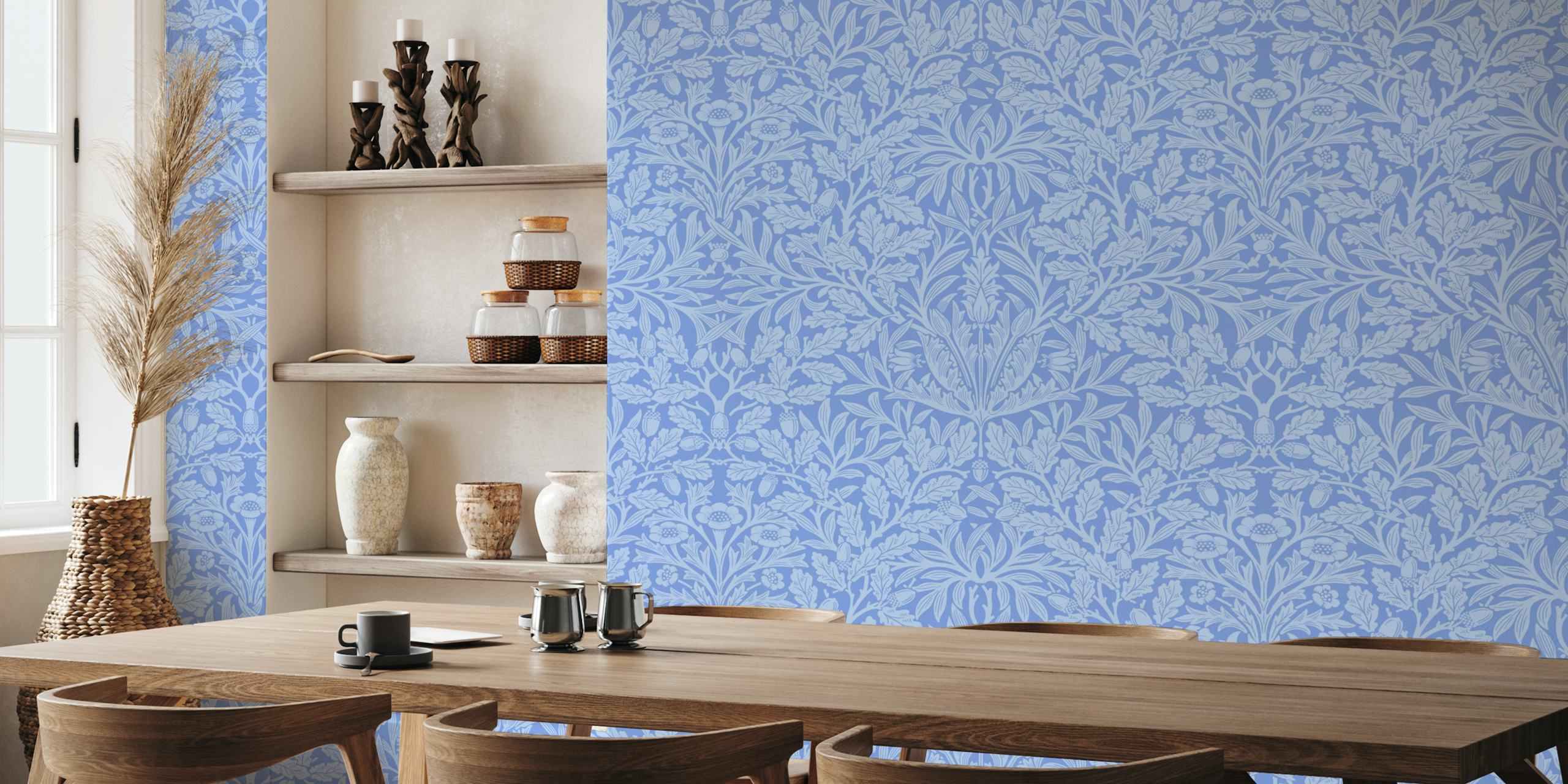 Victorian Acorn pattern 5 blue papel de parede em um quarto