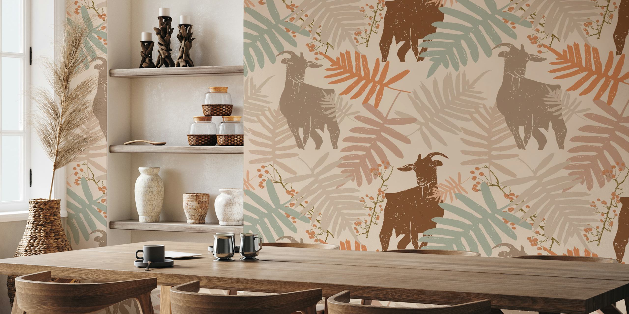 Vintage Goat en foliage behangontwerp