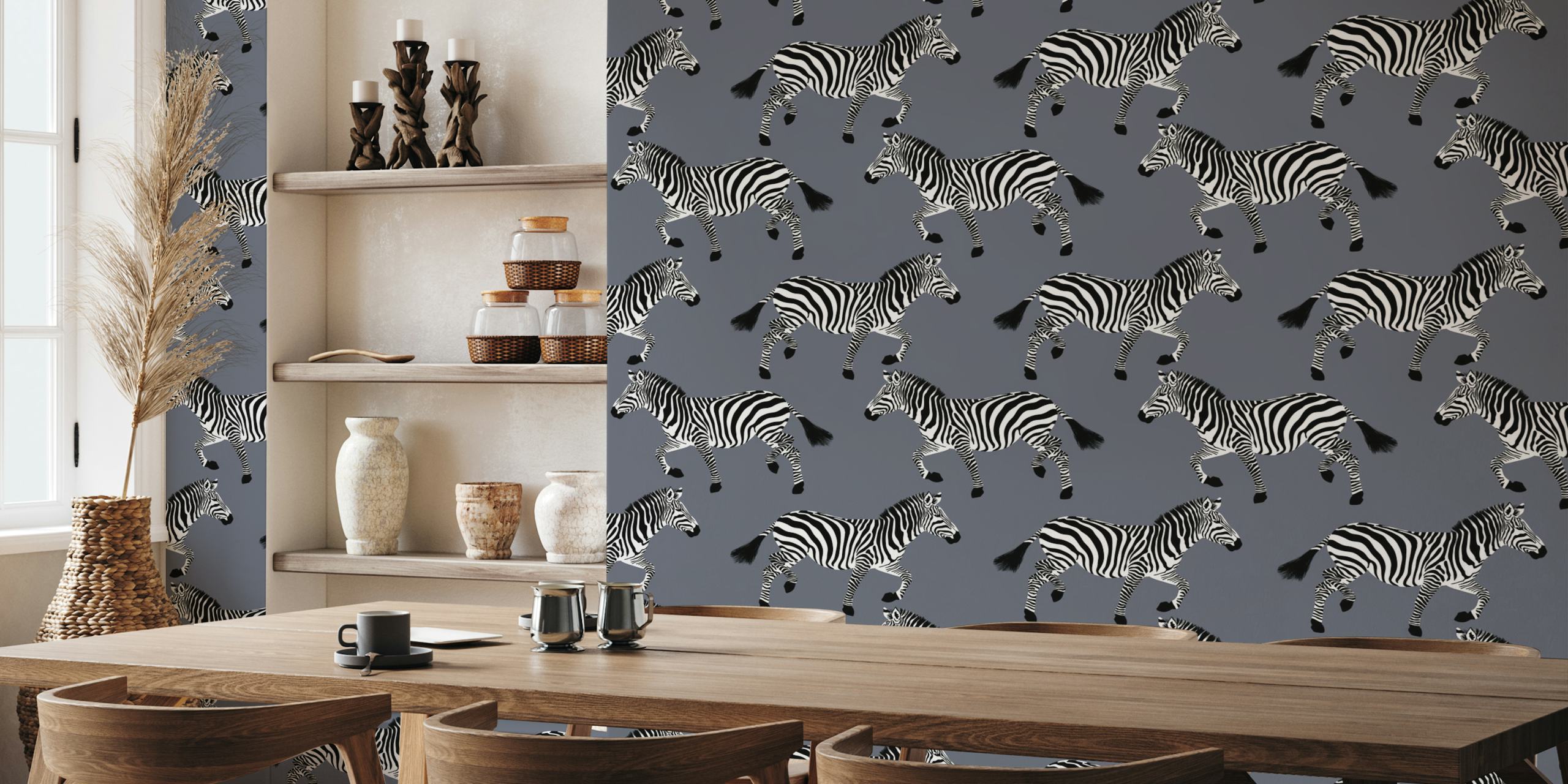 Zebra wallpaper in a modern room setting