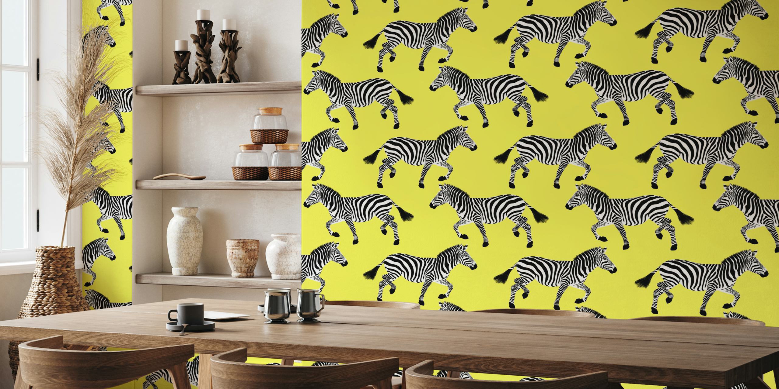 Yellow zebra wallpaper in a room