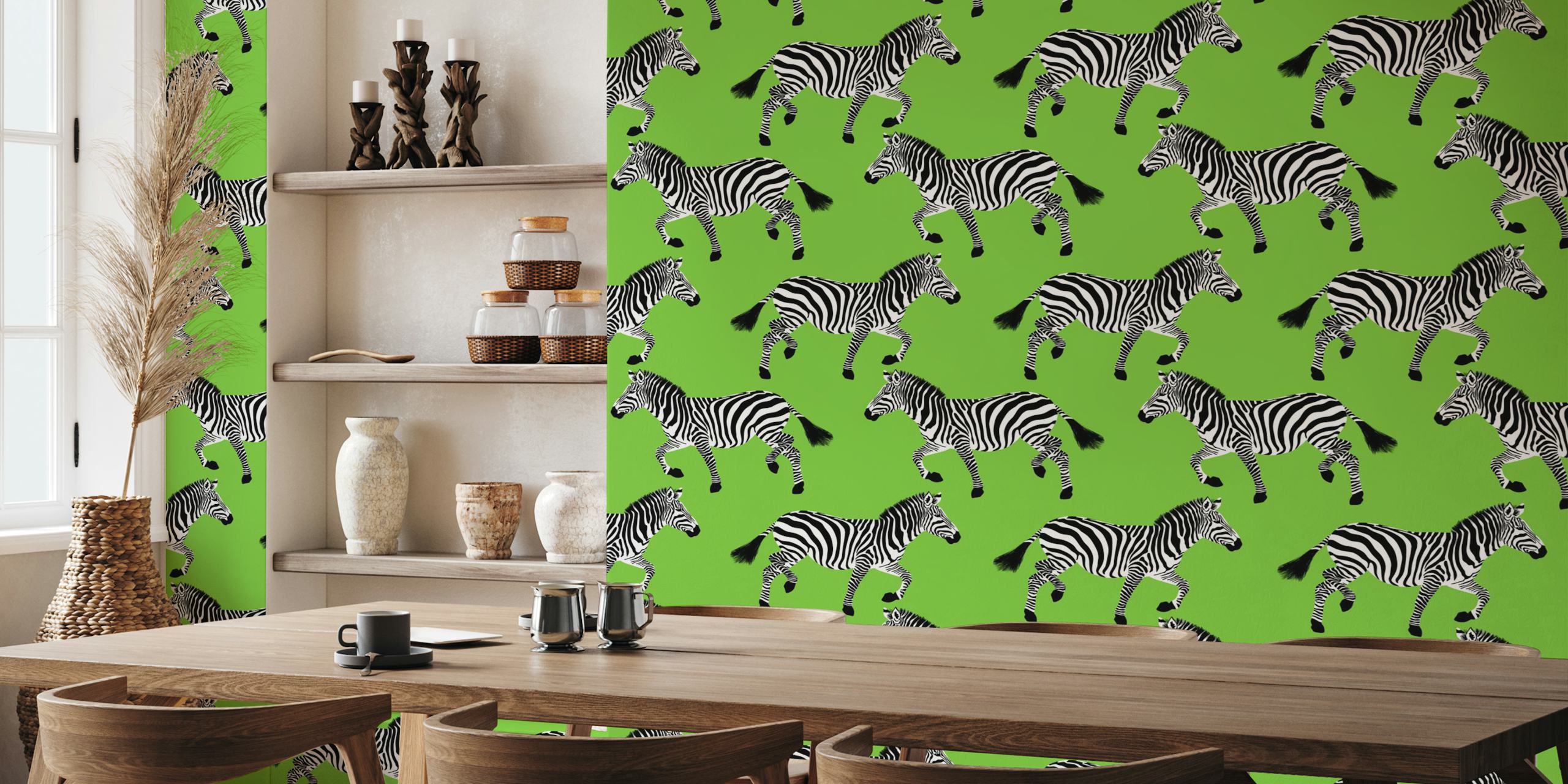 Zebra wallpaper i ett grönt rum