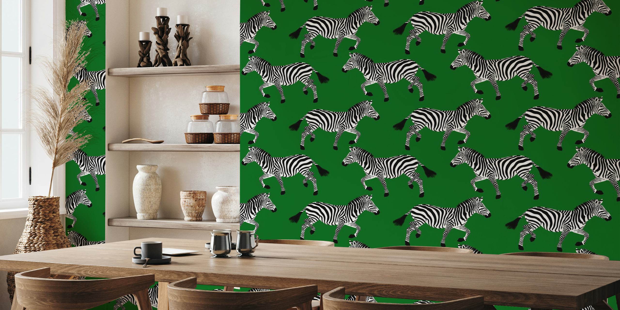 Zebra wallpaper en vert foncé affiché