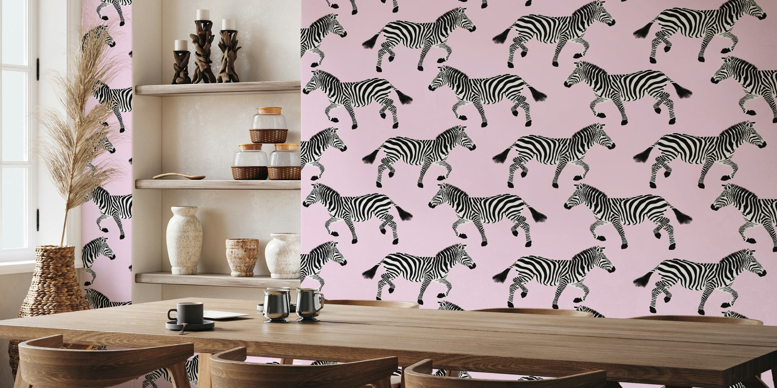 Zebra wallpaper design on pink background