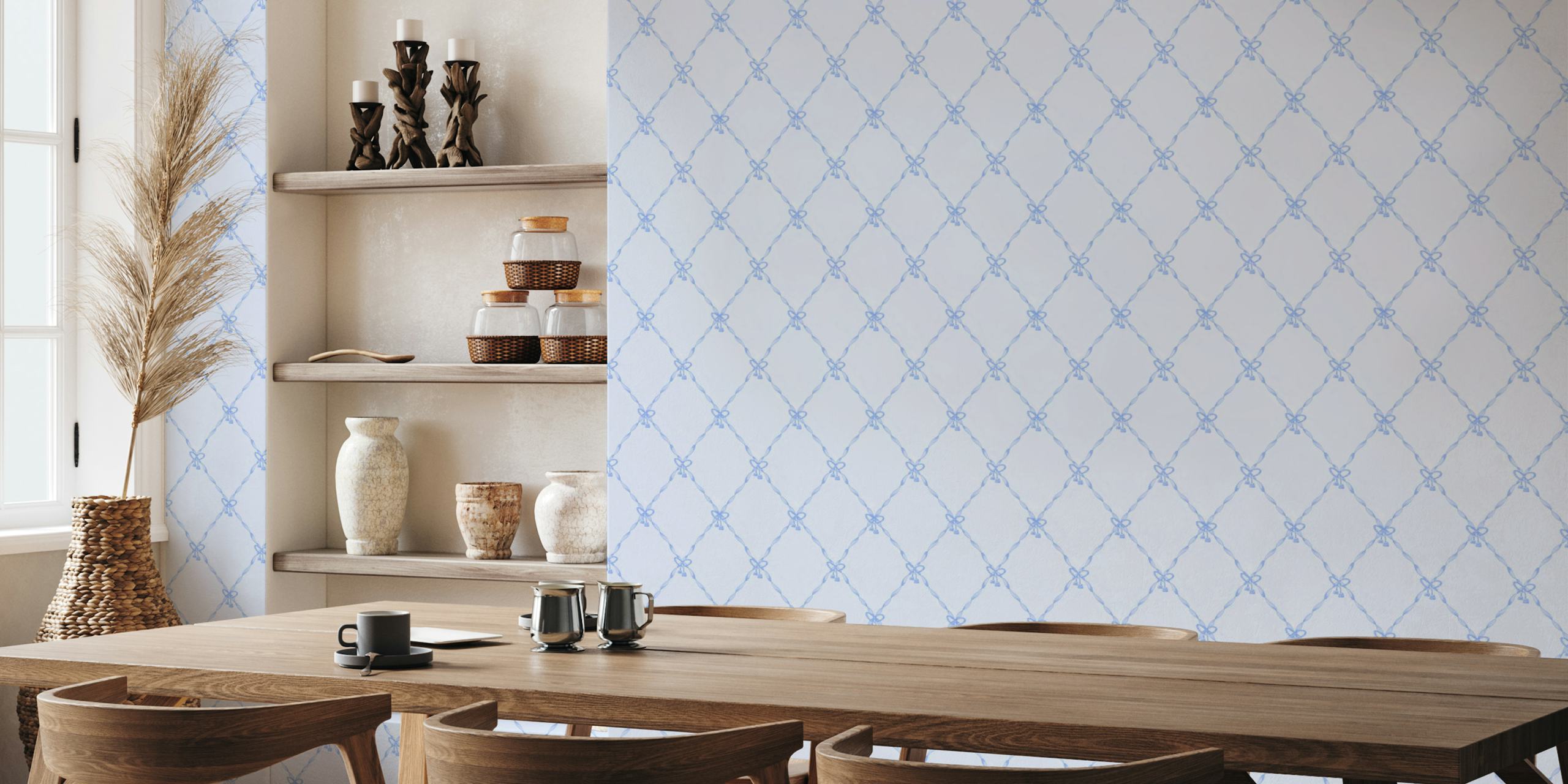 Nautical Blue Bows wallpaper in a room