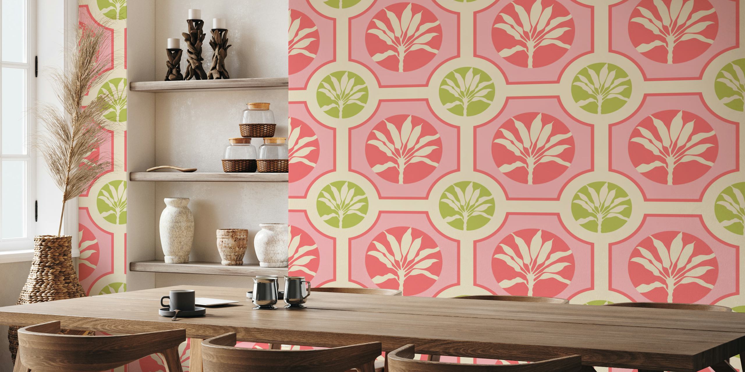Maroc Tropical Ti Plant Tile Wallpaper In A Room