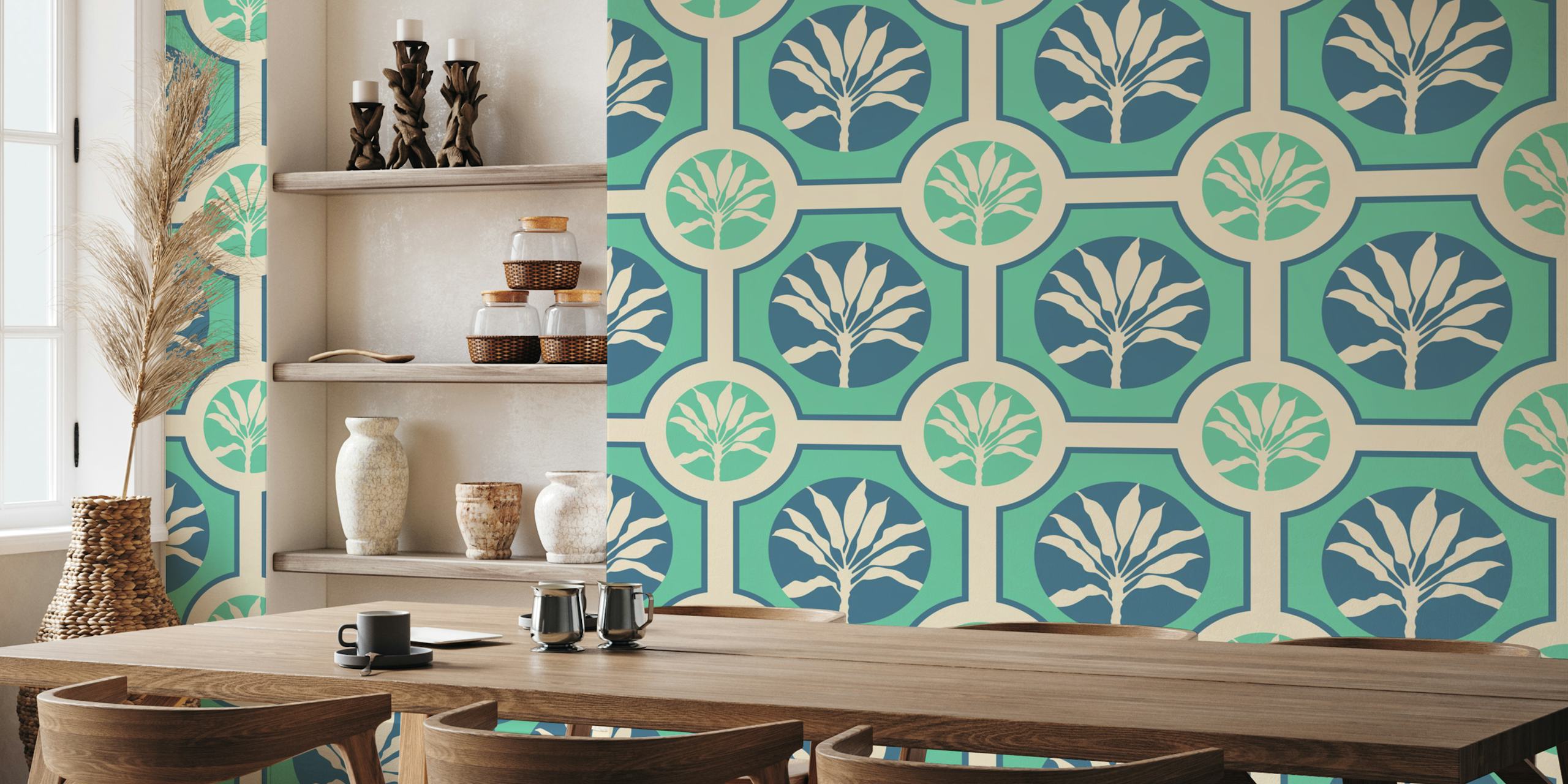 Tropical Ti Plant Tile Wallpaper In A Room