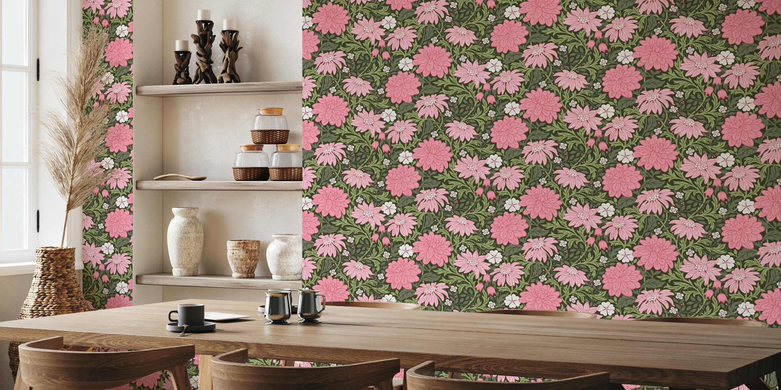 Floral wallpaper in a room setting