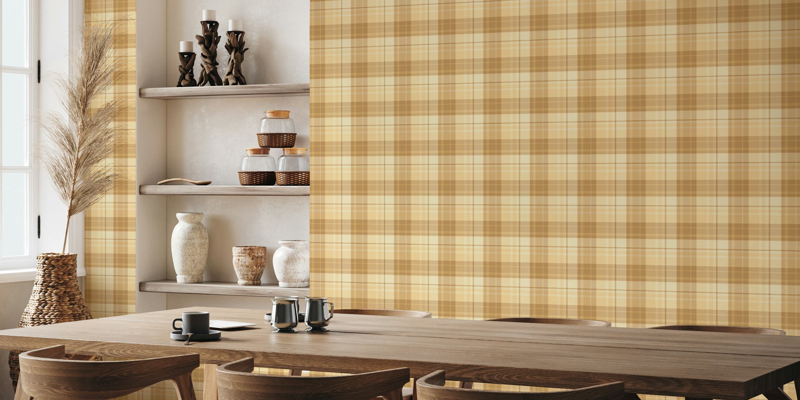 Tartan Scotland beige wallpaper in a room