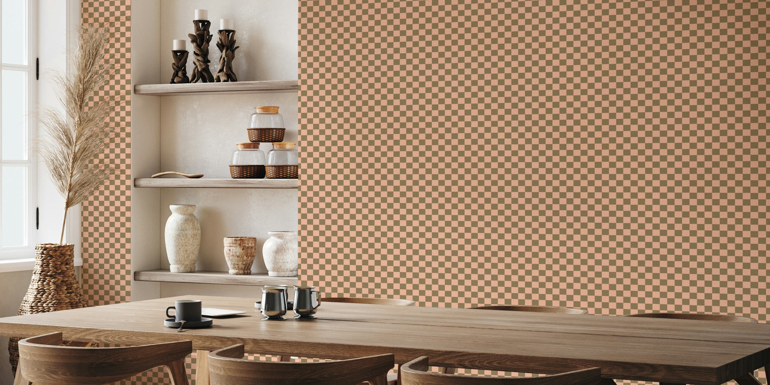 Classic check plaid wallpaper in pink and brown