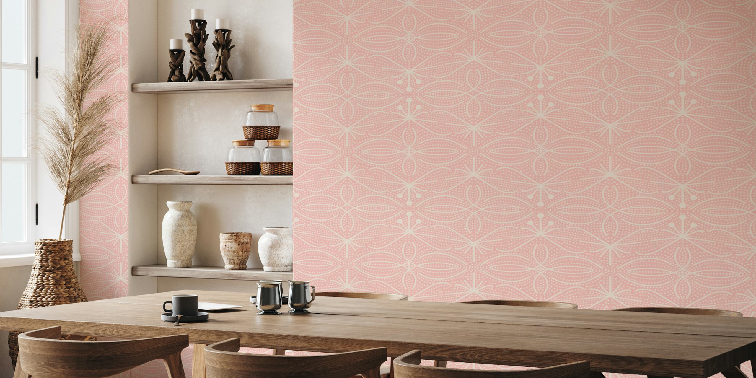 Bohemian Chic Leaves Pink wallpaper in a room