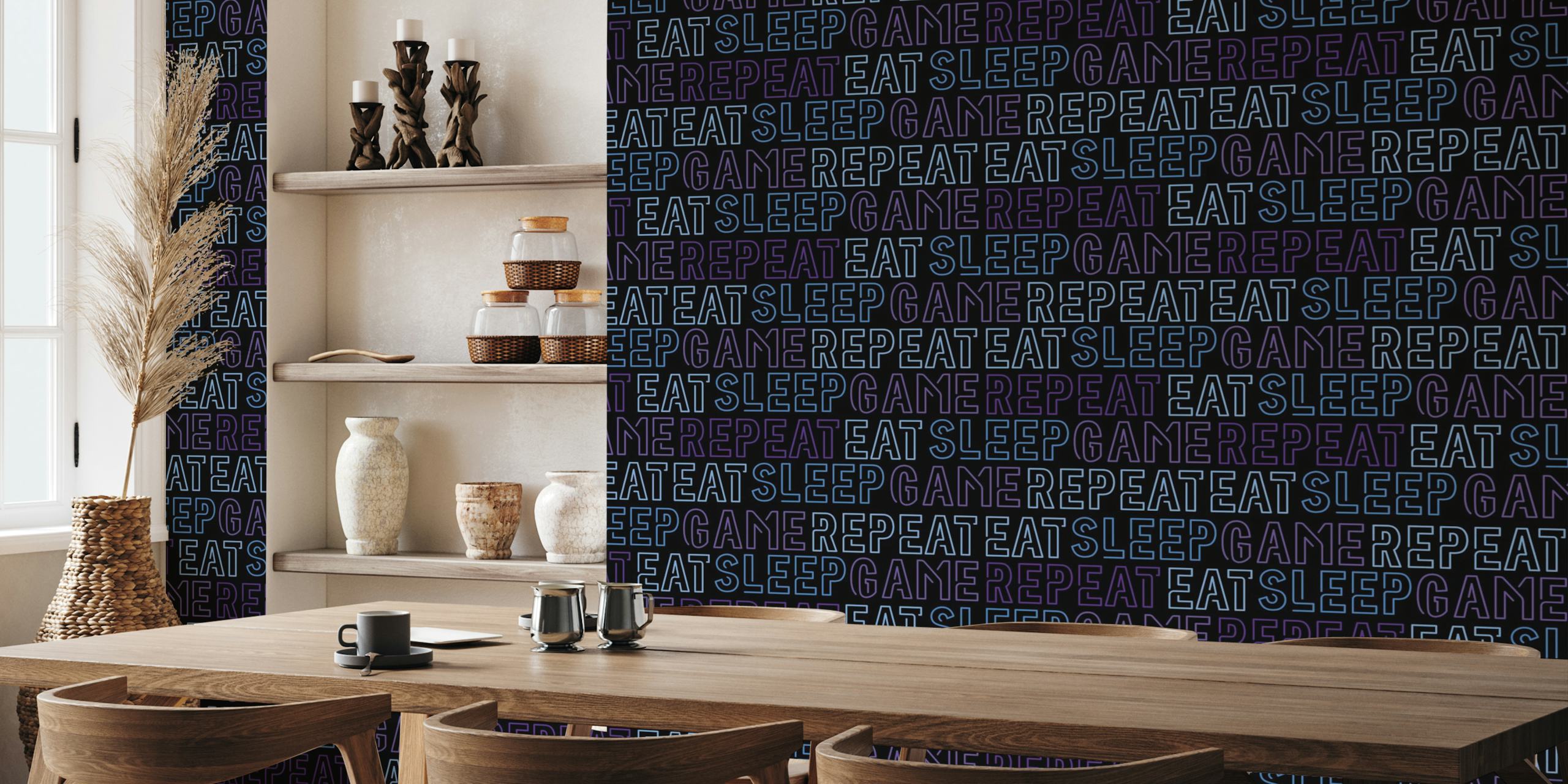 Eat Sleep Game Repeat wallpaper in a room