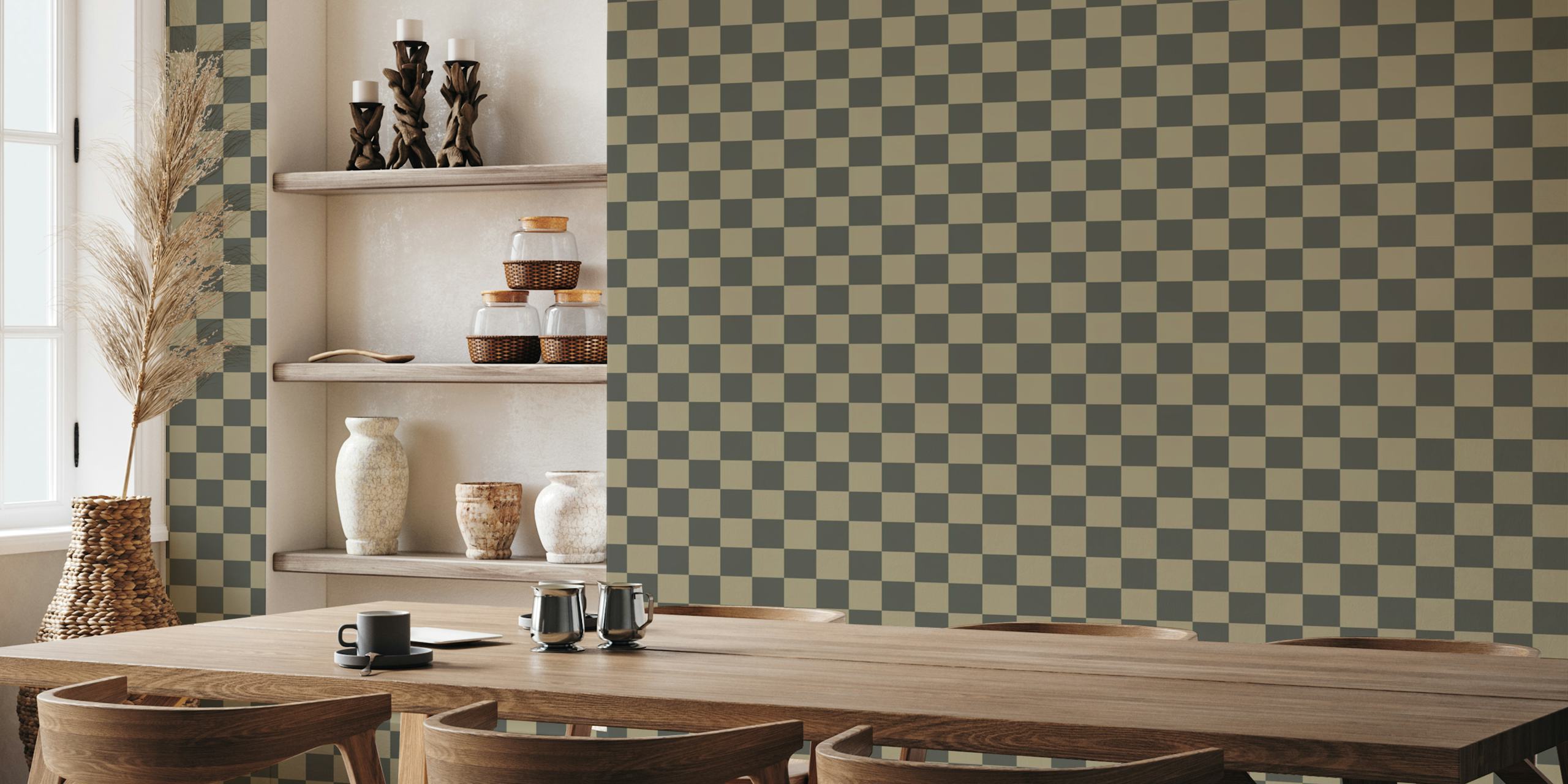 Dark Sand Checkerboard wallpaper in a room