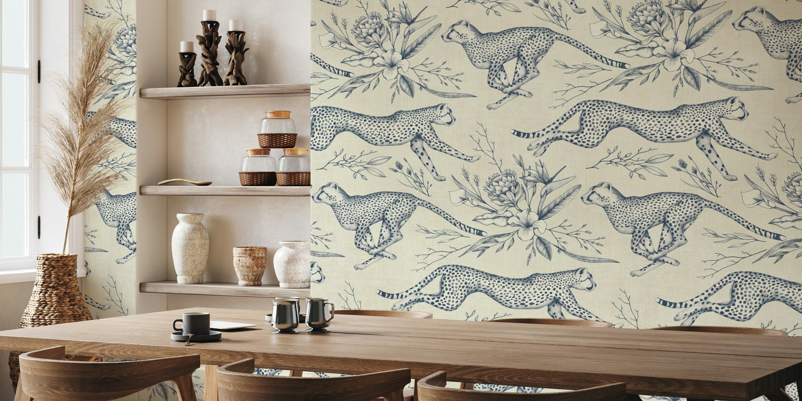 Safari Cheetah Toile wallpaper in a room